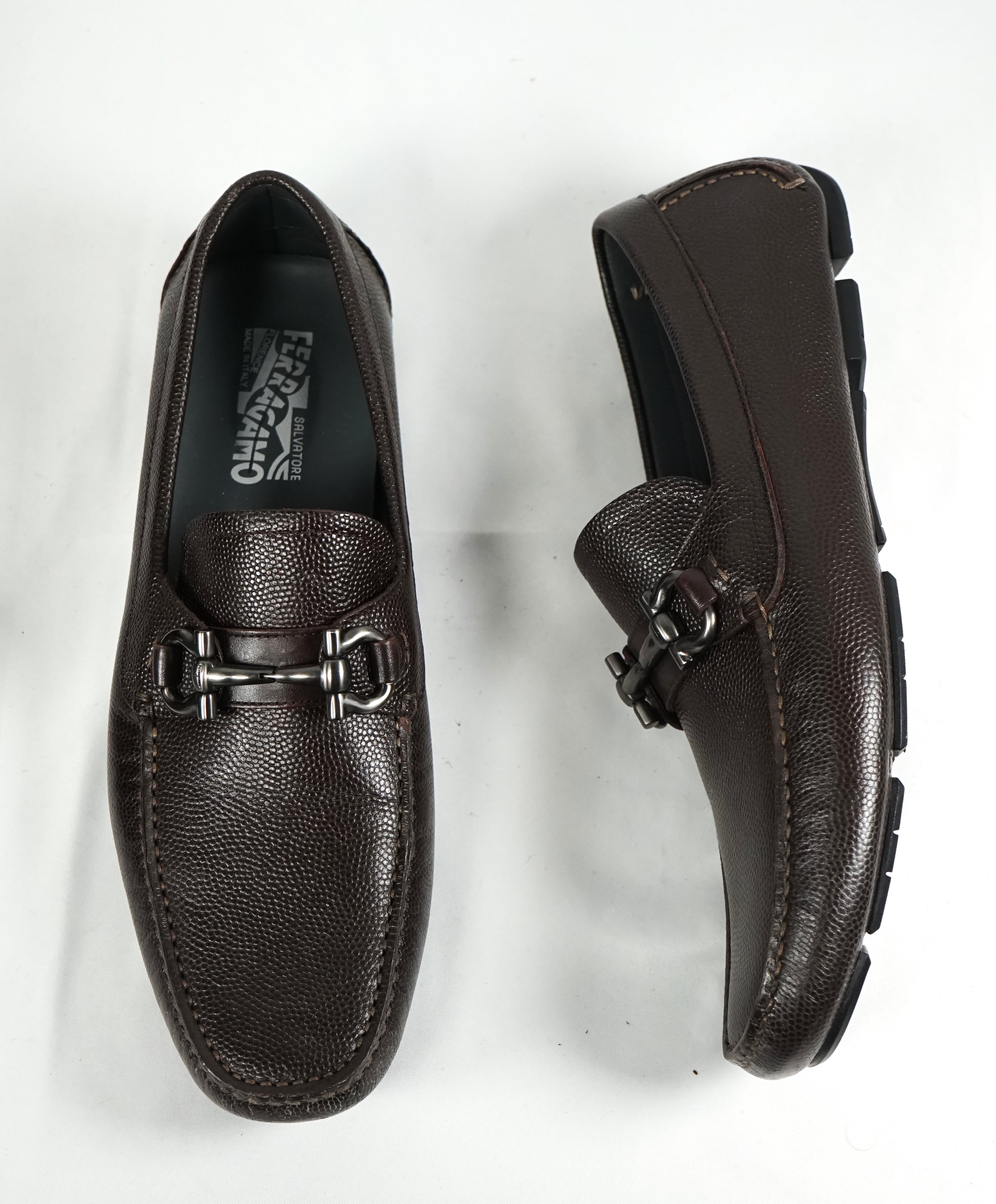 SALVATORE FERRAGAMO - “Parigi” Brown Grained Pebbled Leather Loafers - 9.5 D