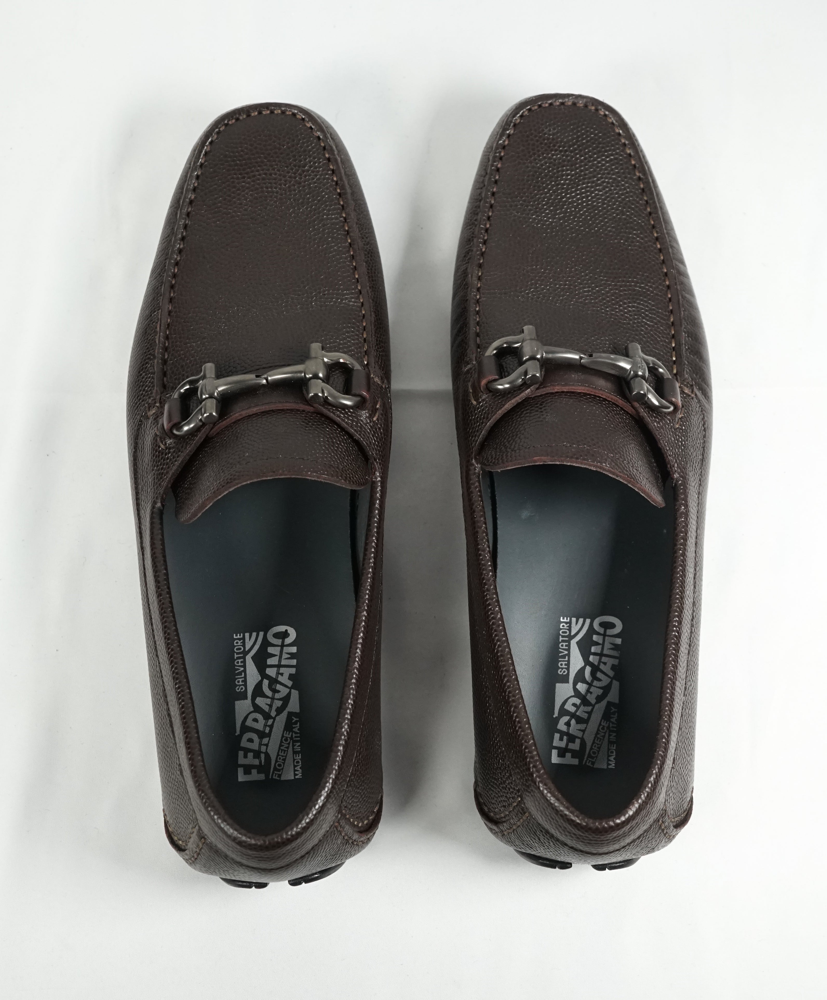 SALVATORE FERRAGAMO - “Parigi” Brown Grained Pebbled Leather Loafers - 9.5 D