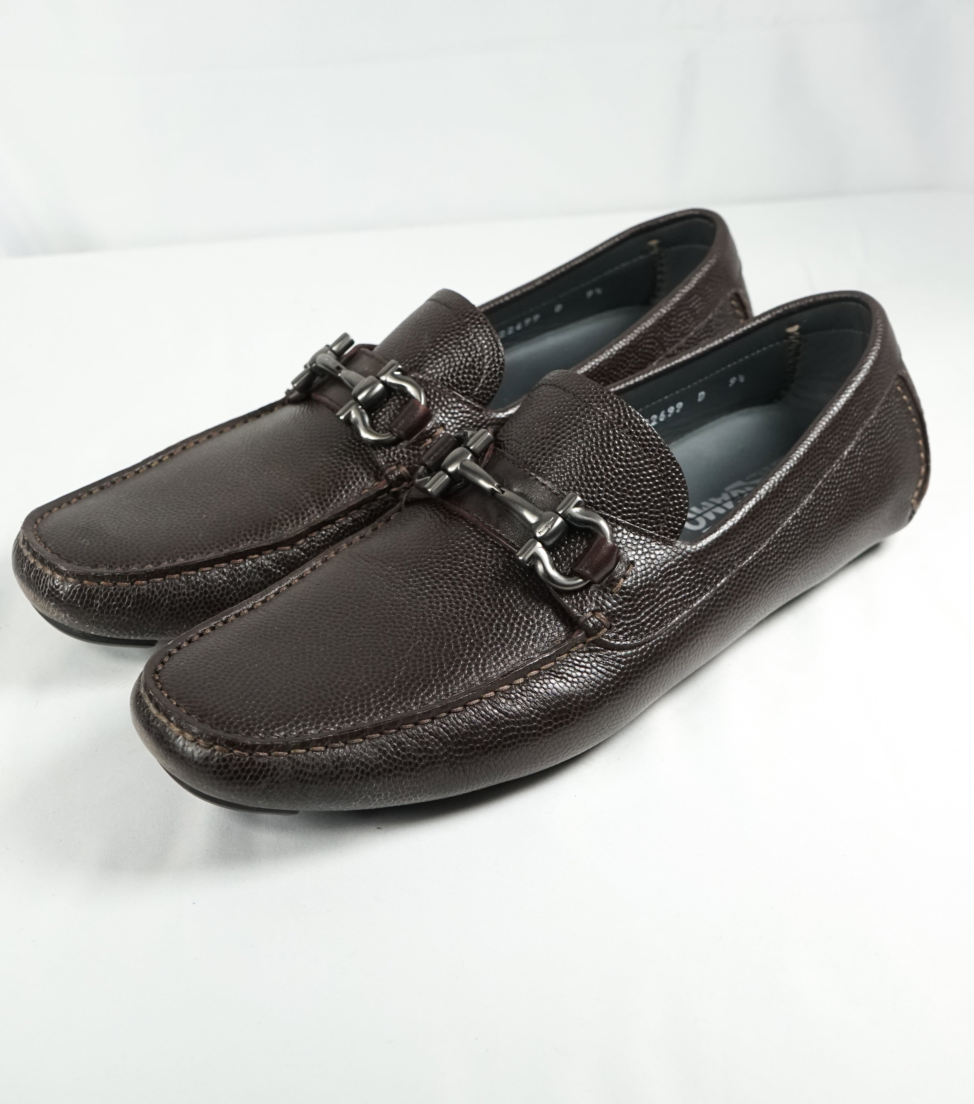 SALVATORE FERRAGAMO - “Parigi” Brown Grained Pebbled Leather Loafers - 9.5 D