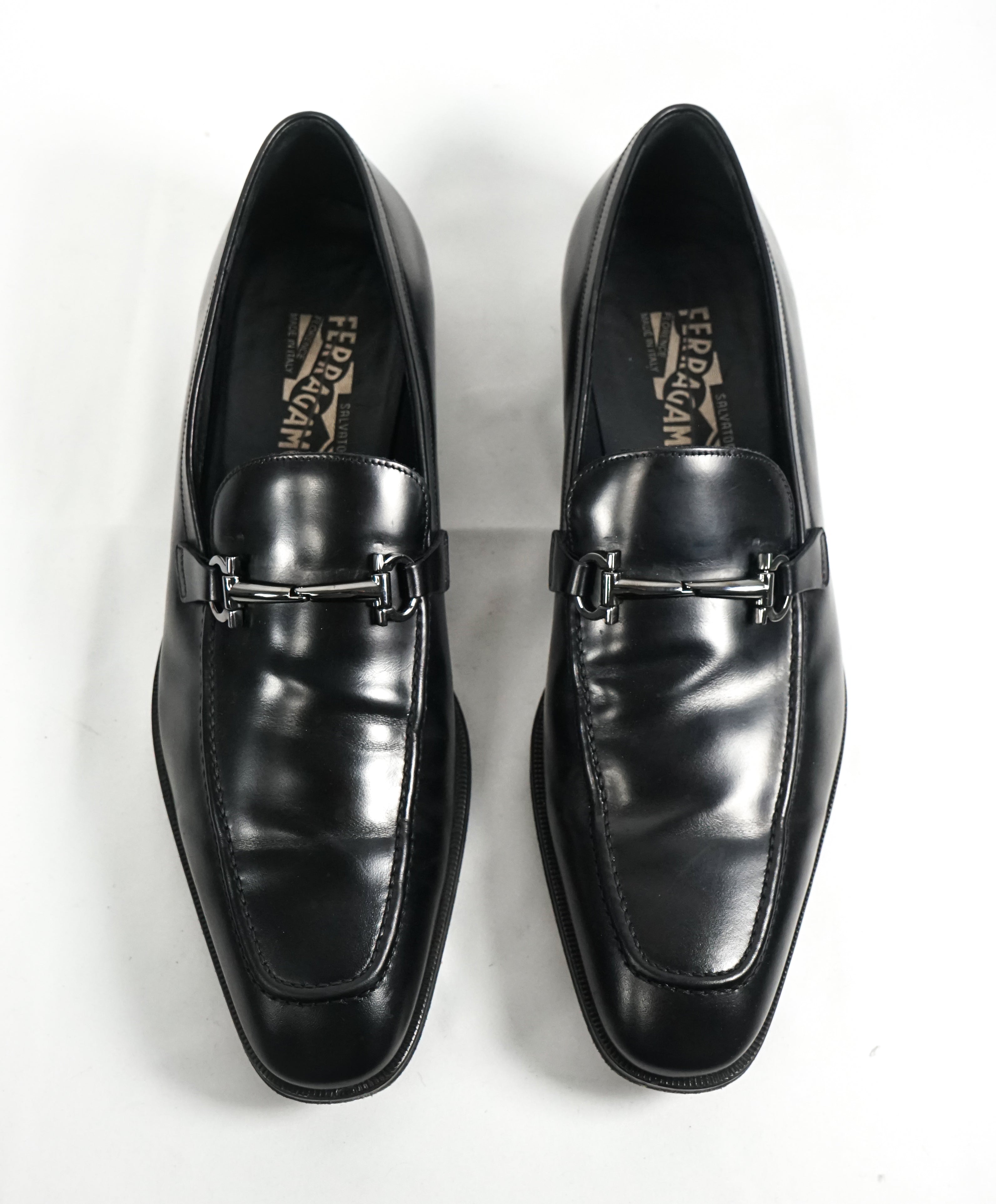 SALVATORE FERRAGAMO - Classic Black “Fenice" Slip On Bit Loafers - 11 D