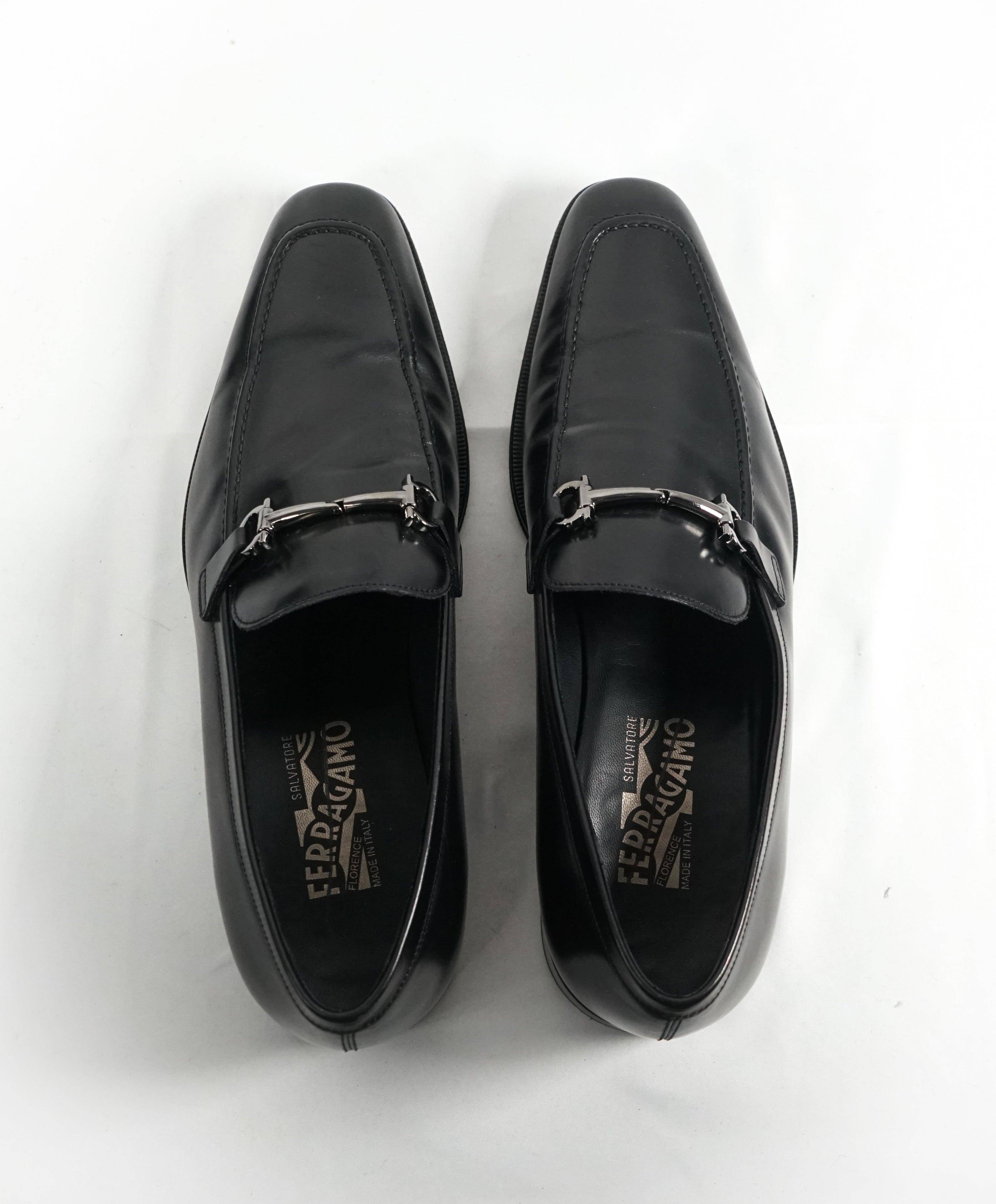 SALVATORE FERRAGAMO - Classic Black “Fenice" Slip On Bit Loafers - 11 D