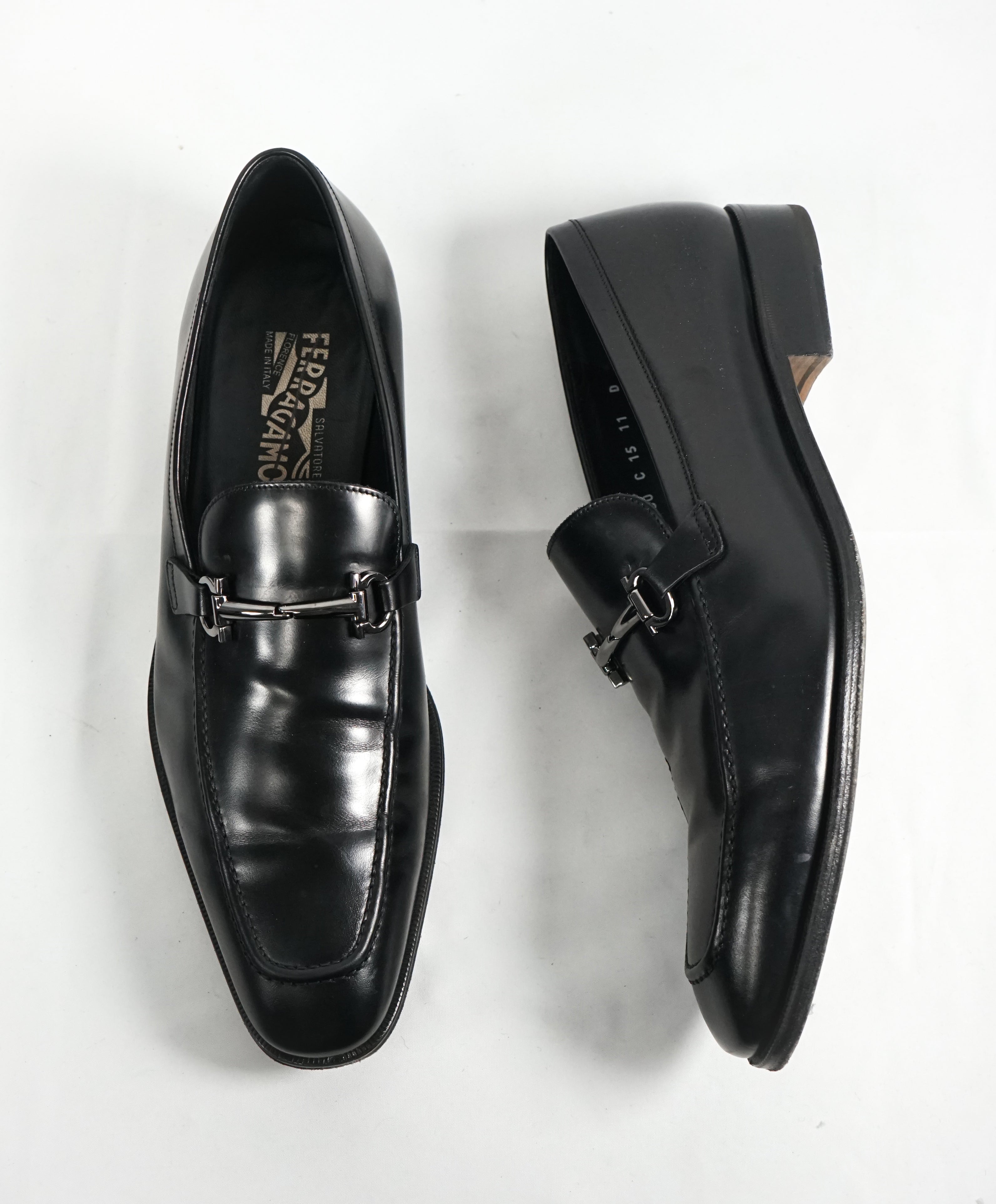 SALVATORE FERRAGAMO - Classic Black “Fenice" Slip On Bit Loafers - 11 D