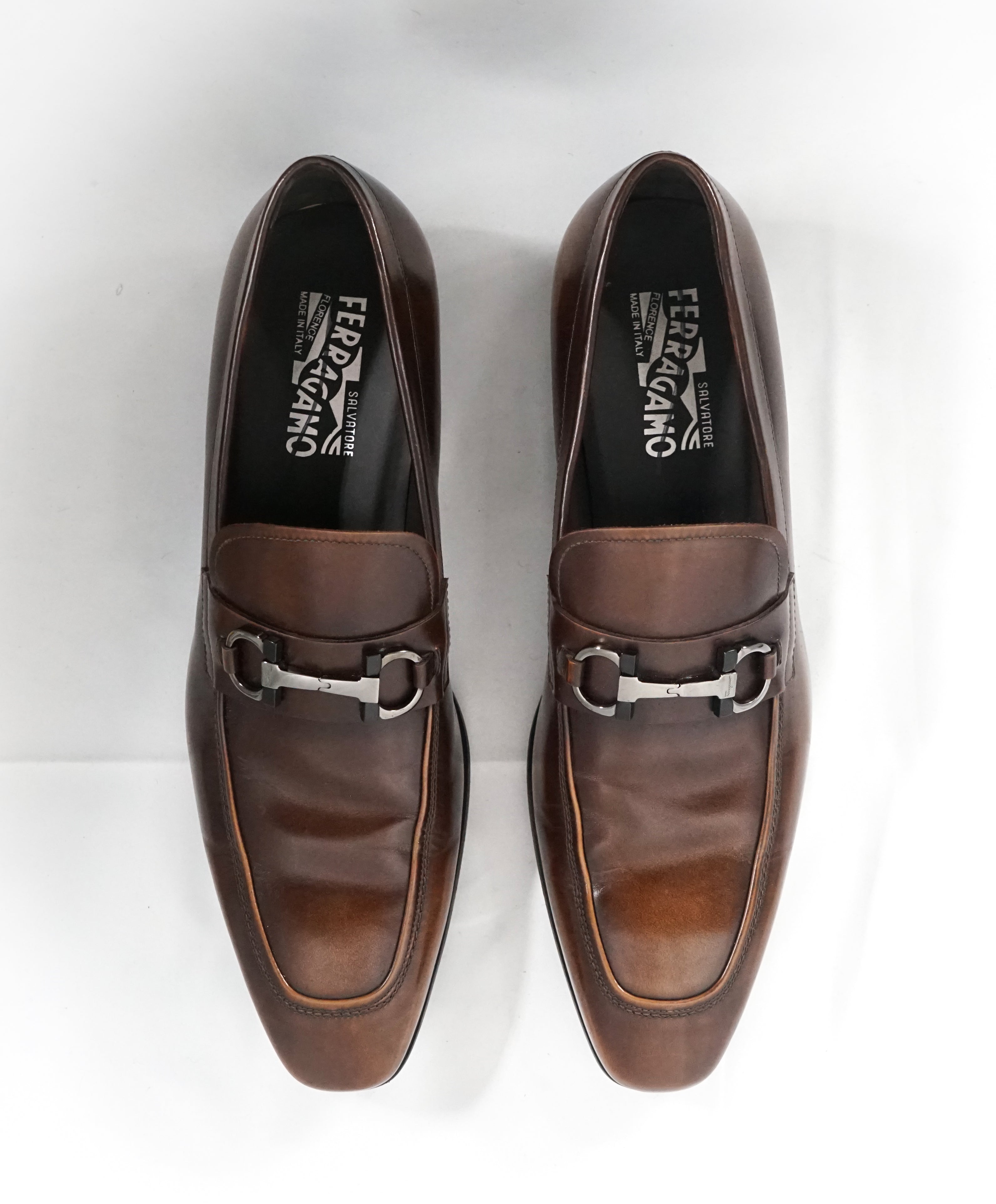 SALVATORE FERRAGAMO - “Dinamo” 2 Tone Gancini Brown Bit Leather Loafers - 11.5 D