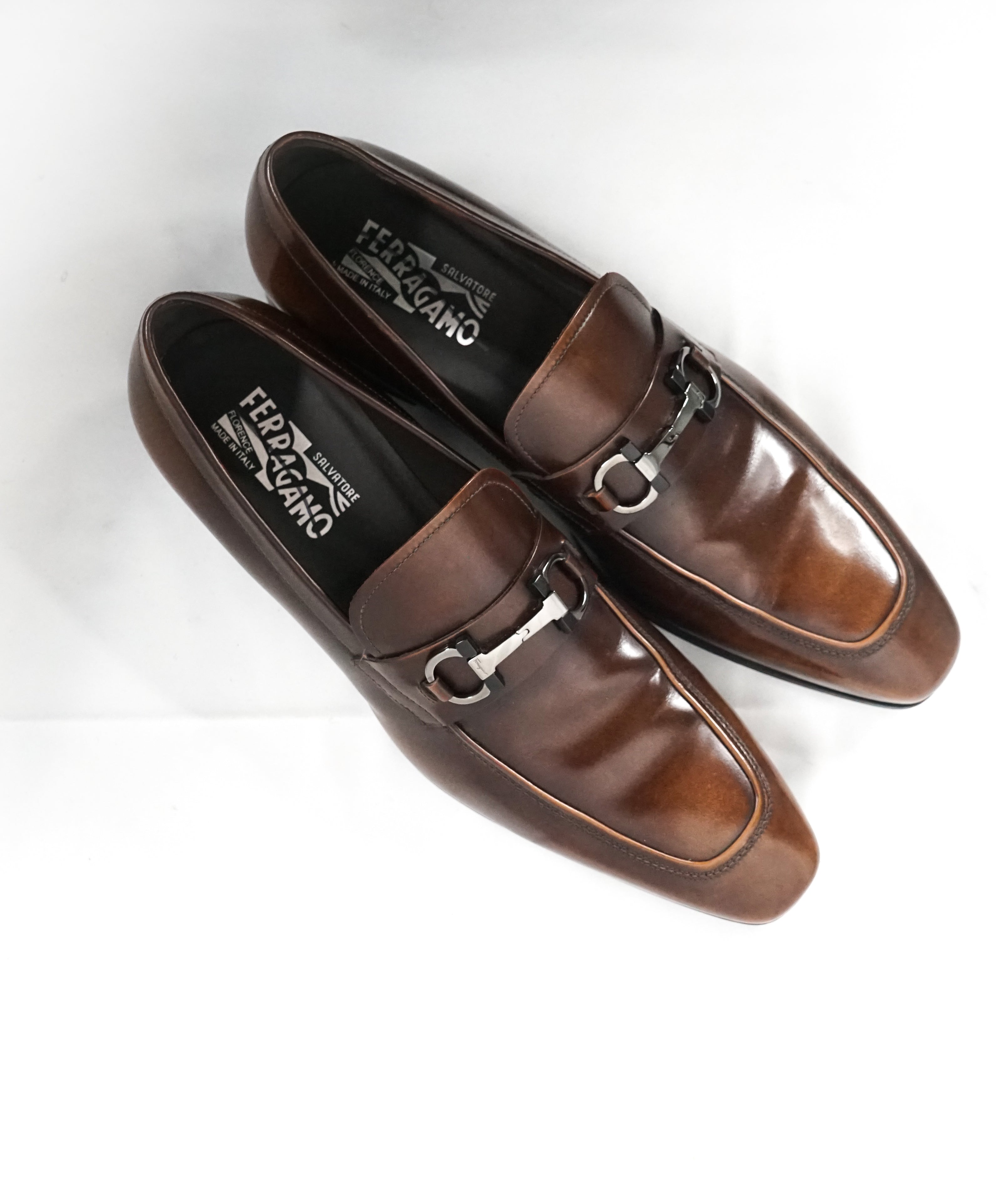 SALVATORE FERRAGAMO - “Dinamo” 2 Tone Gancini Brown Bit Leather Loafers - 11.5 D