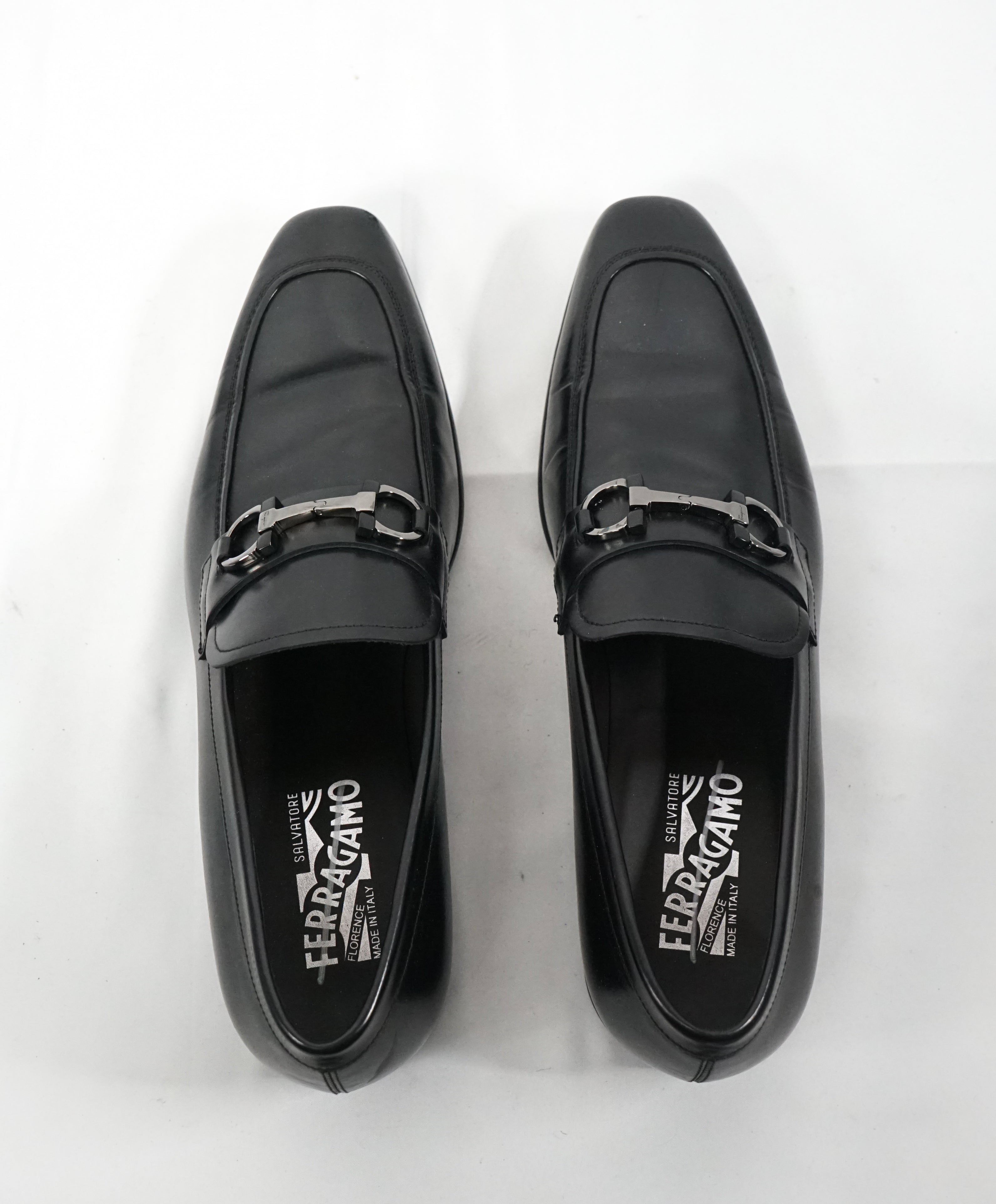 SALVATORE FERRAGAMO - “Dinamo” 2 Tone Gancini Bit Black Leather Loafers - 10 D