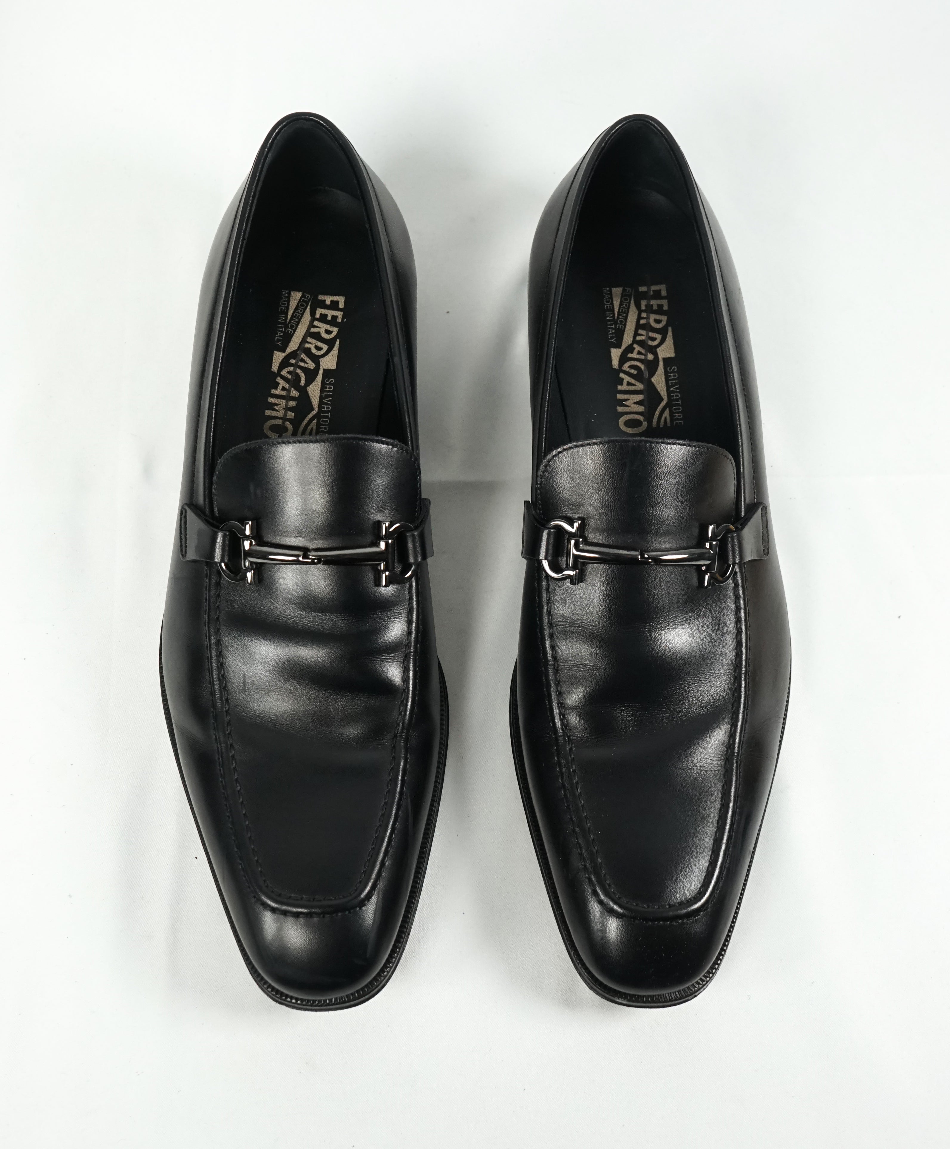 SALVATORE FERRAGAMO - Classic Black “Fenice" Slip On Bit Loafers - 10 D