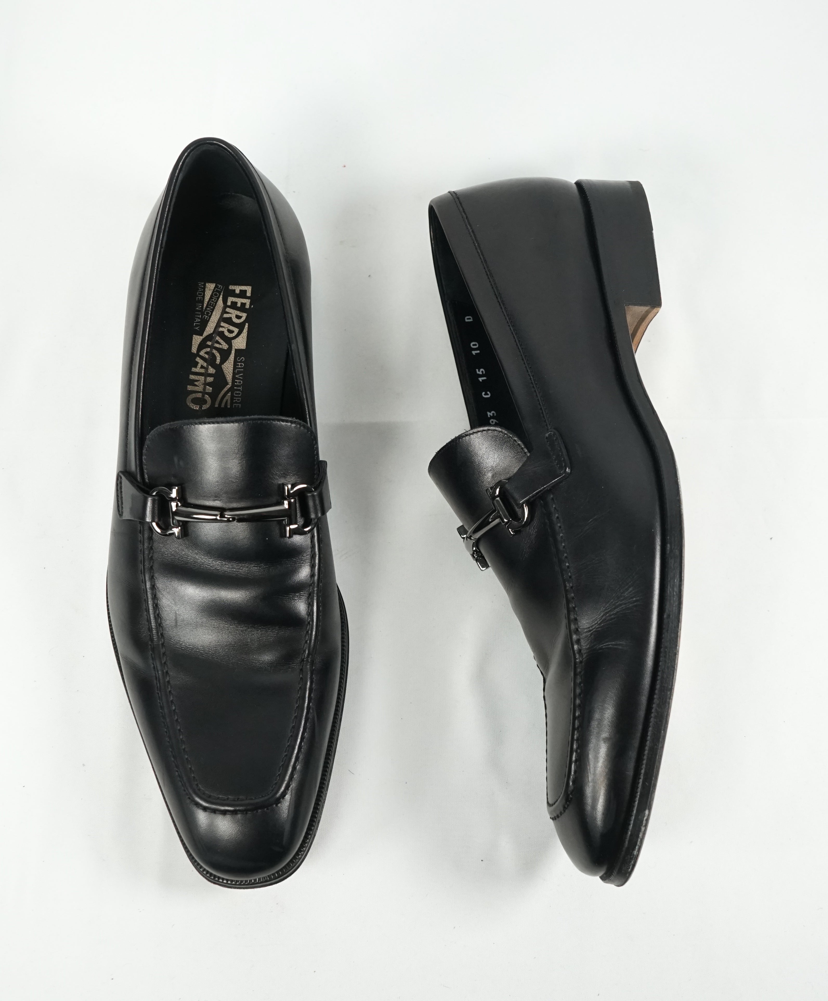 SALVATORE FERRAGAMO - Classic Black “Fenice" Slip On Bit Loafers - 10 D