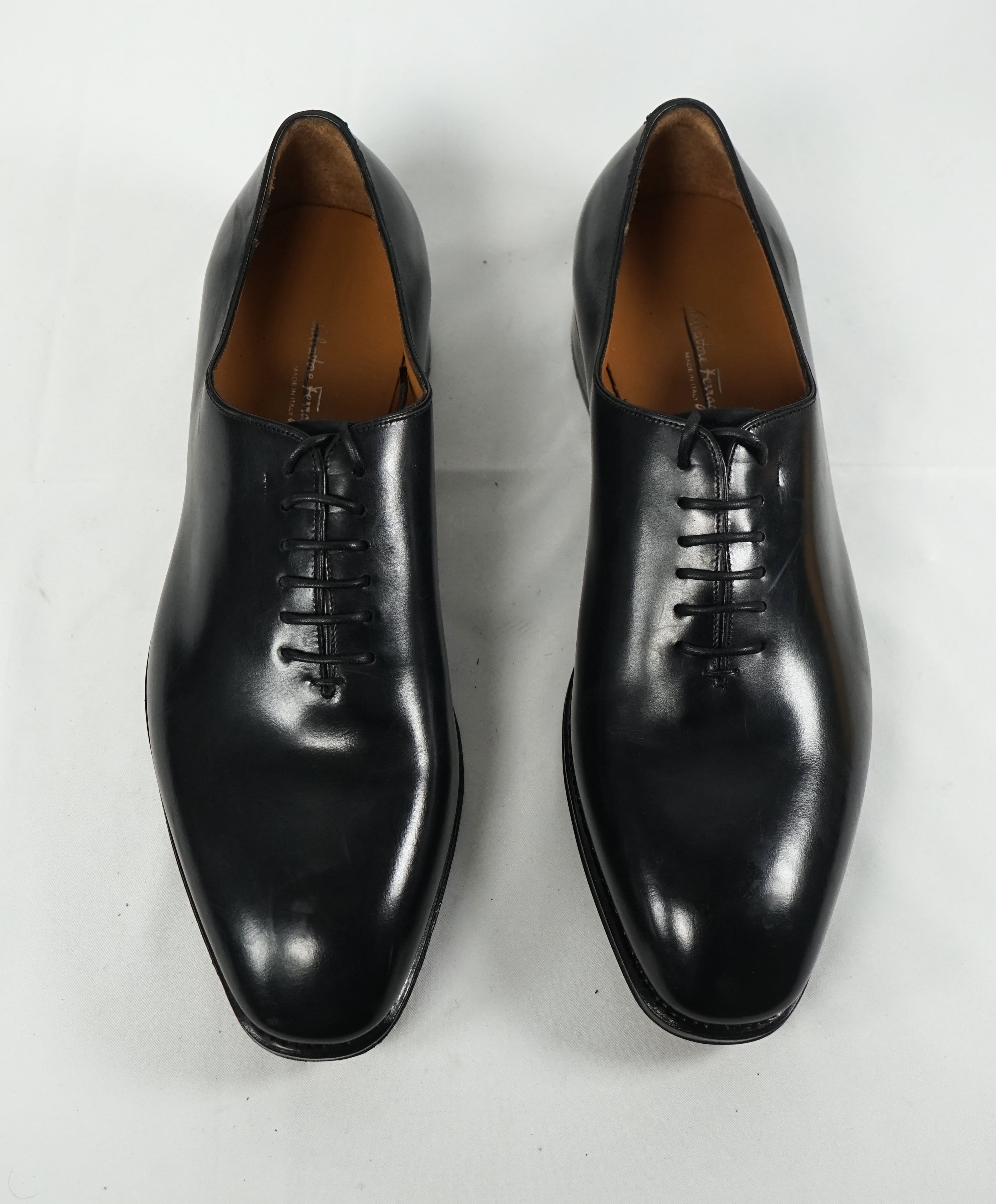 SALVATORE FERRAGAMO - "Carmelo Tramezza" Black Whole-Cut Silhouette Oxfords - 10.5 EE