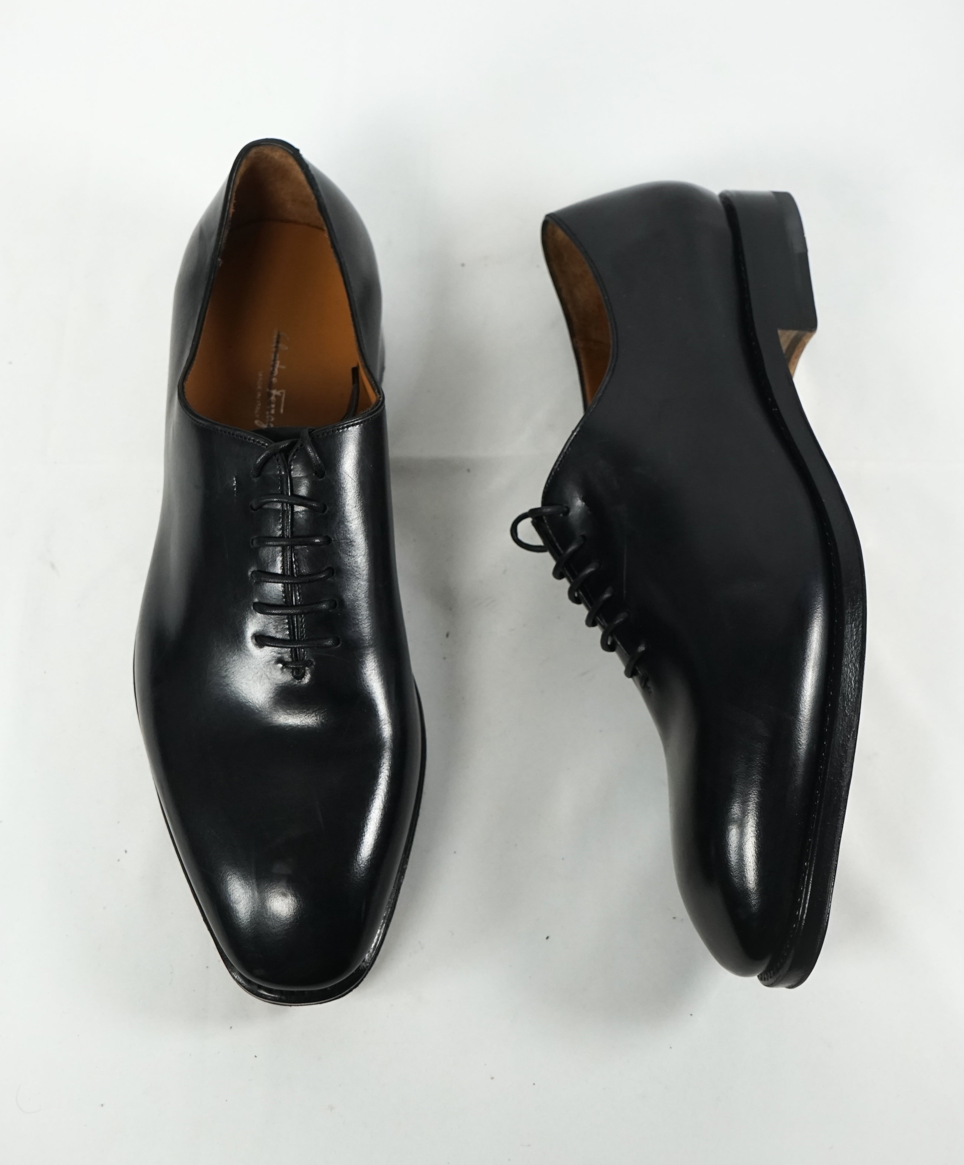 SALVATORE FERRAGAMO - "Carmelo Tramezza" Black Whole-Cut Silhouette Oxfords - 10.5 EE