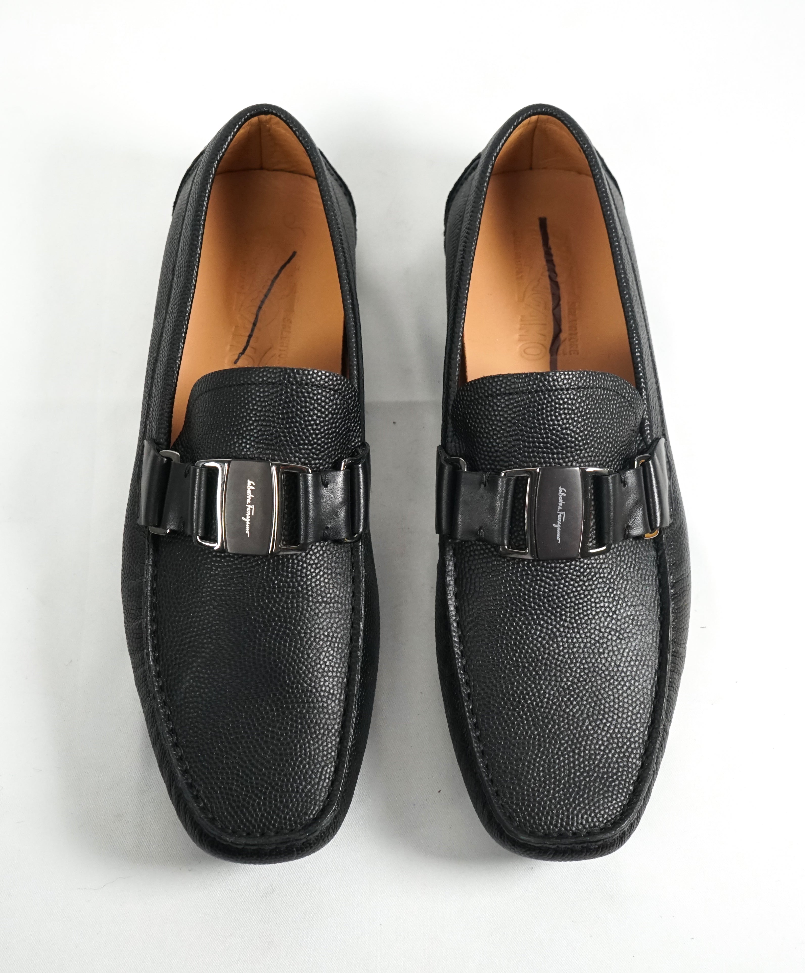 SALVATORE FERRAGAMO - “Sardegna" Black Iconic Pebbled Loafers - 8.5 D