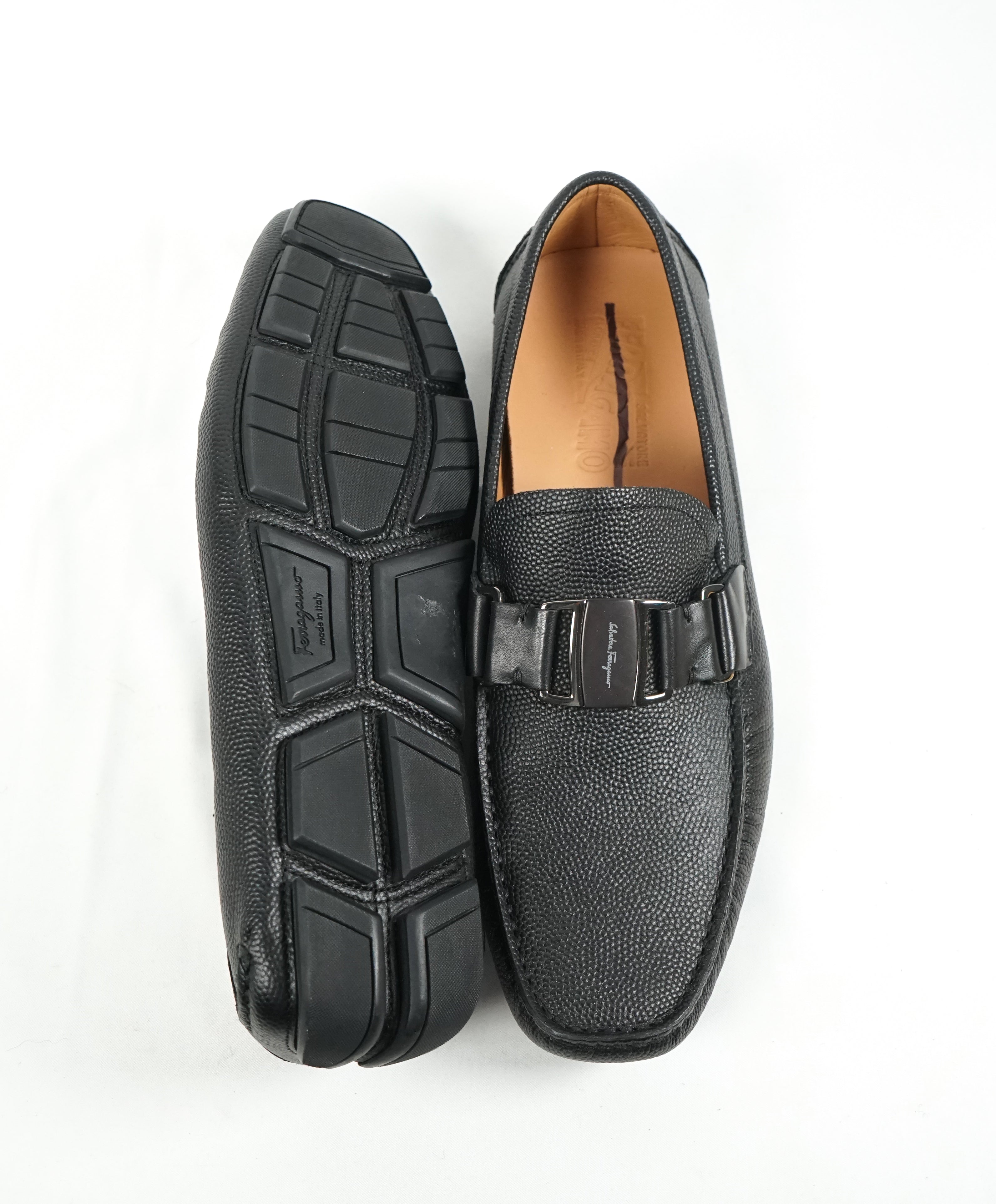 SALVATORE FERRAGAMO - “Sardegna" Black Iconic Pebbled Loafers - 8.5 D