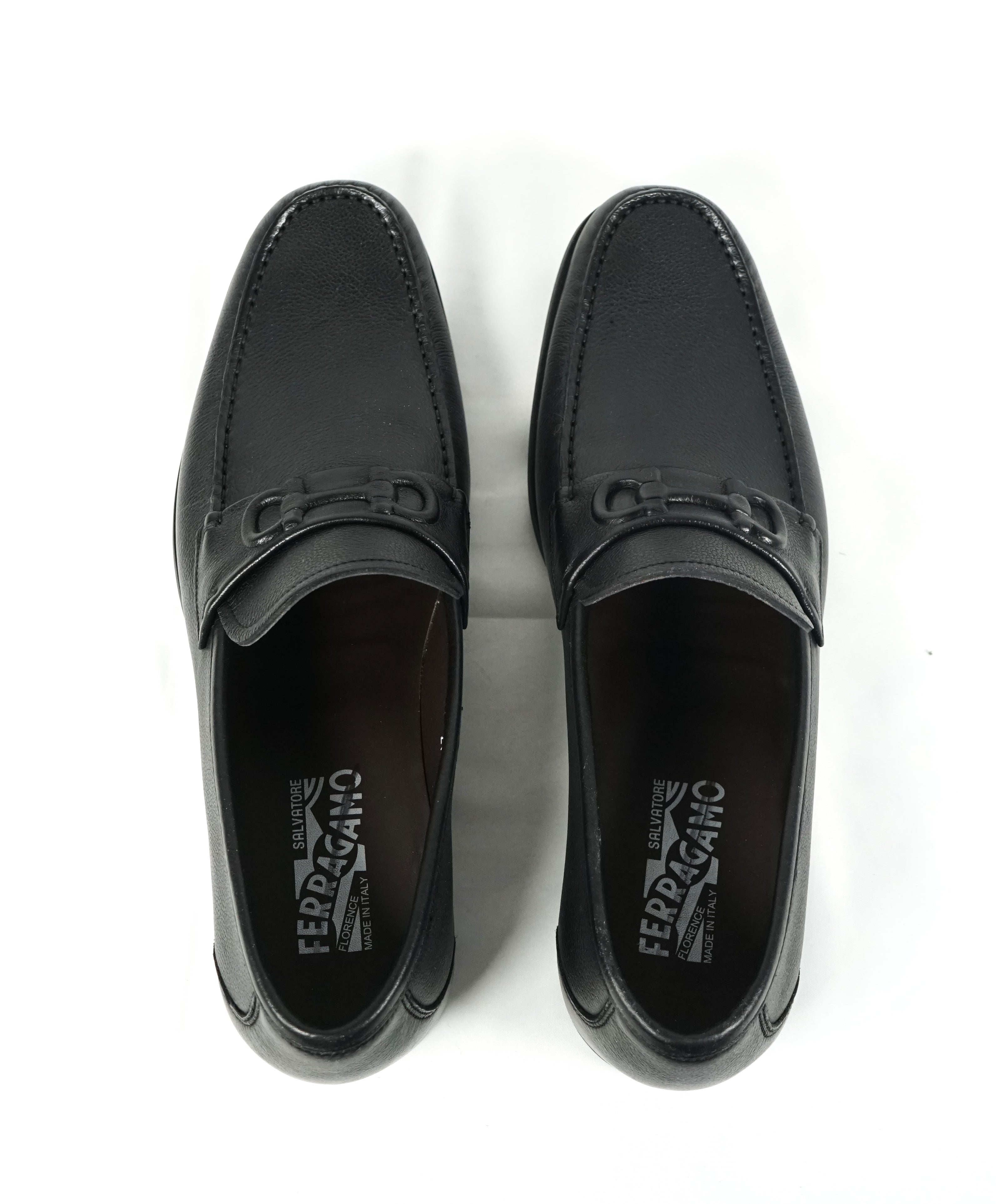 SALVATORE FERRAGAMO - “Faraone” Embossed Black Leather Loafers - 11