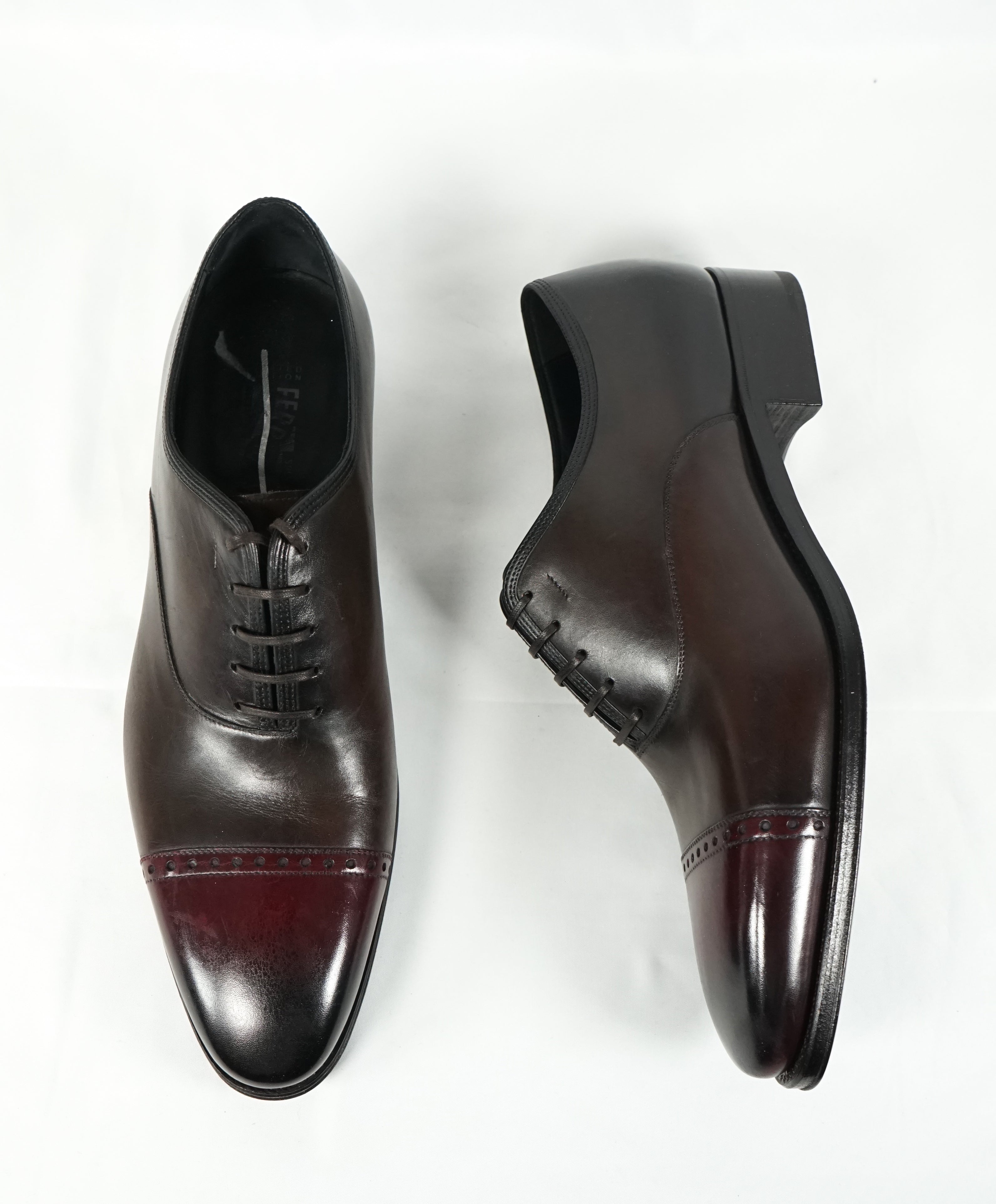 SALVATORE FERRAGAMO - "Limited Edition Tramezza" Burgundy Oxfords - 10.5