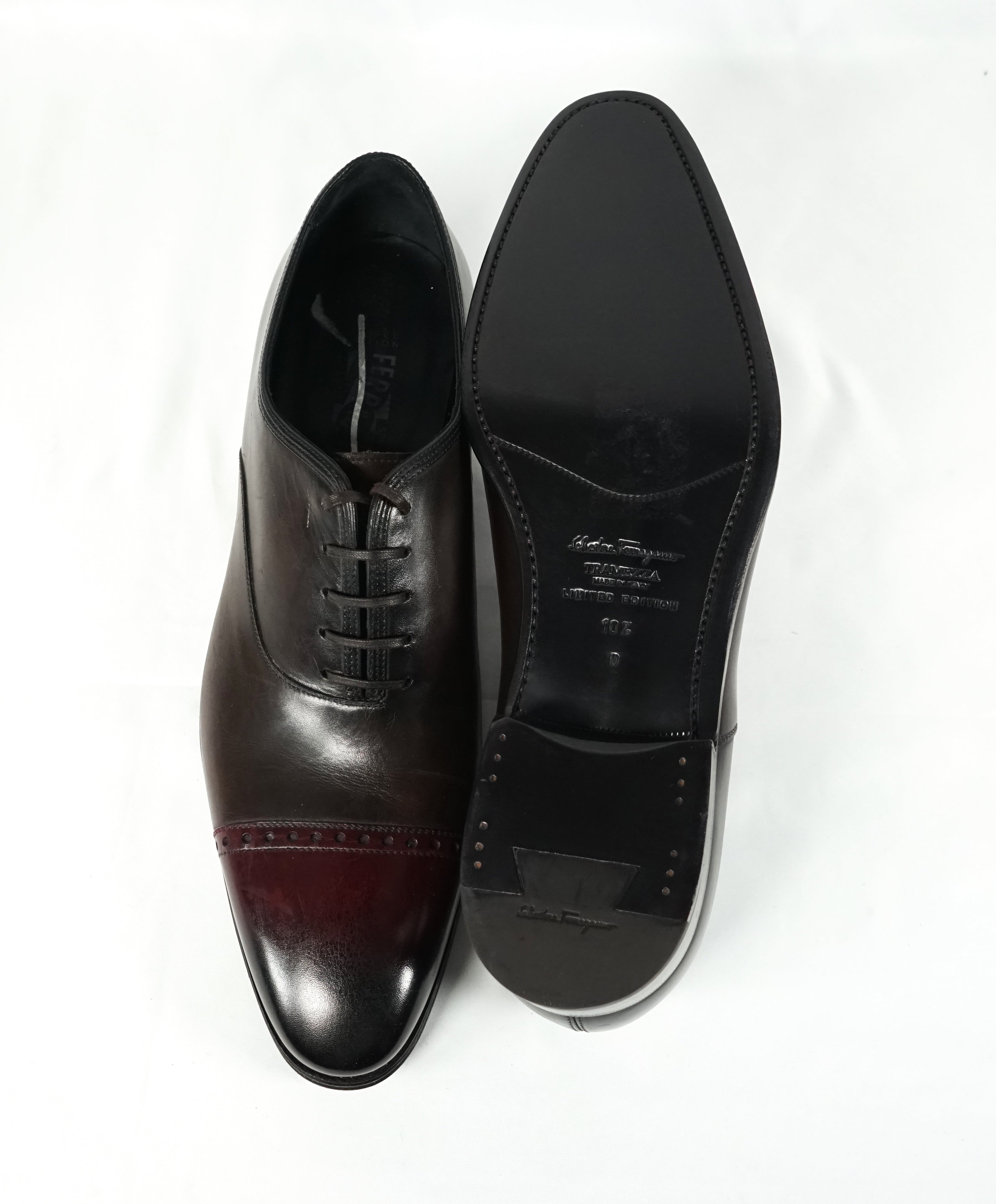 SALVATORE FERRAGAMO - "Limited Edition Tramezza" Burgundy Oxfords - 10.5