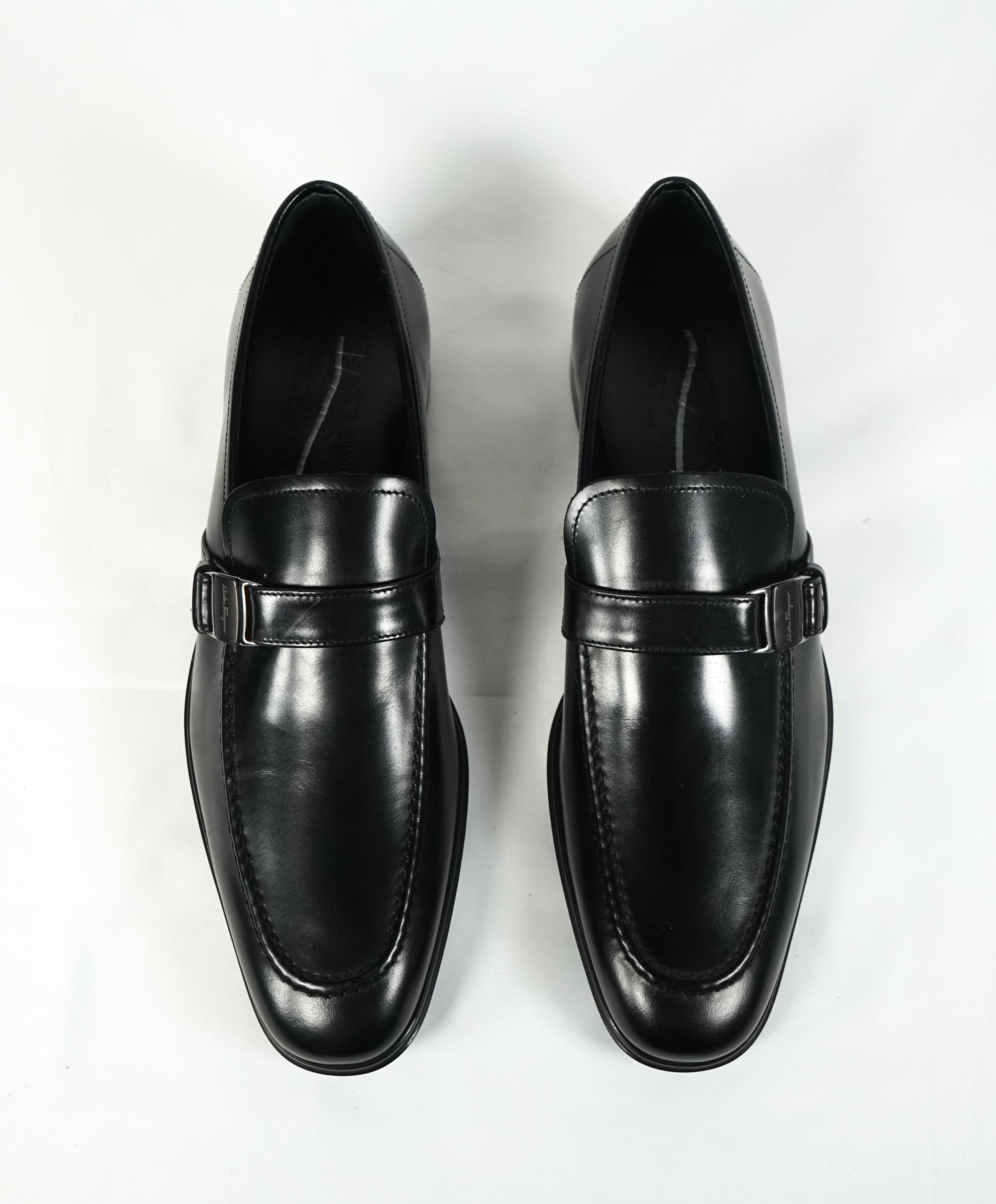 SALVATORE FERRAGAMO - “Smooth” Engraved Logo Black Leather Loafers - 6.5