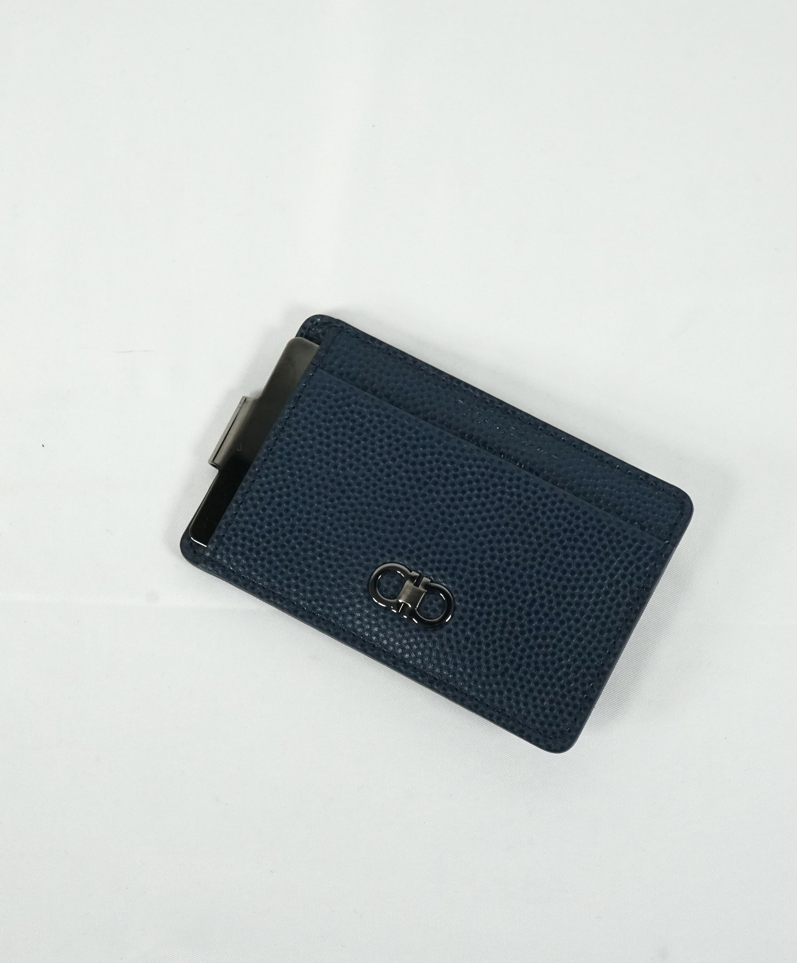 SALVATORE FERRAGAMO - Blue Money Clip Card Holder Wallet - N/A