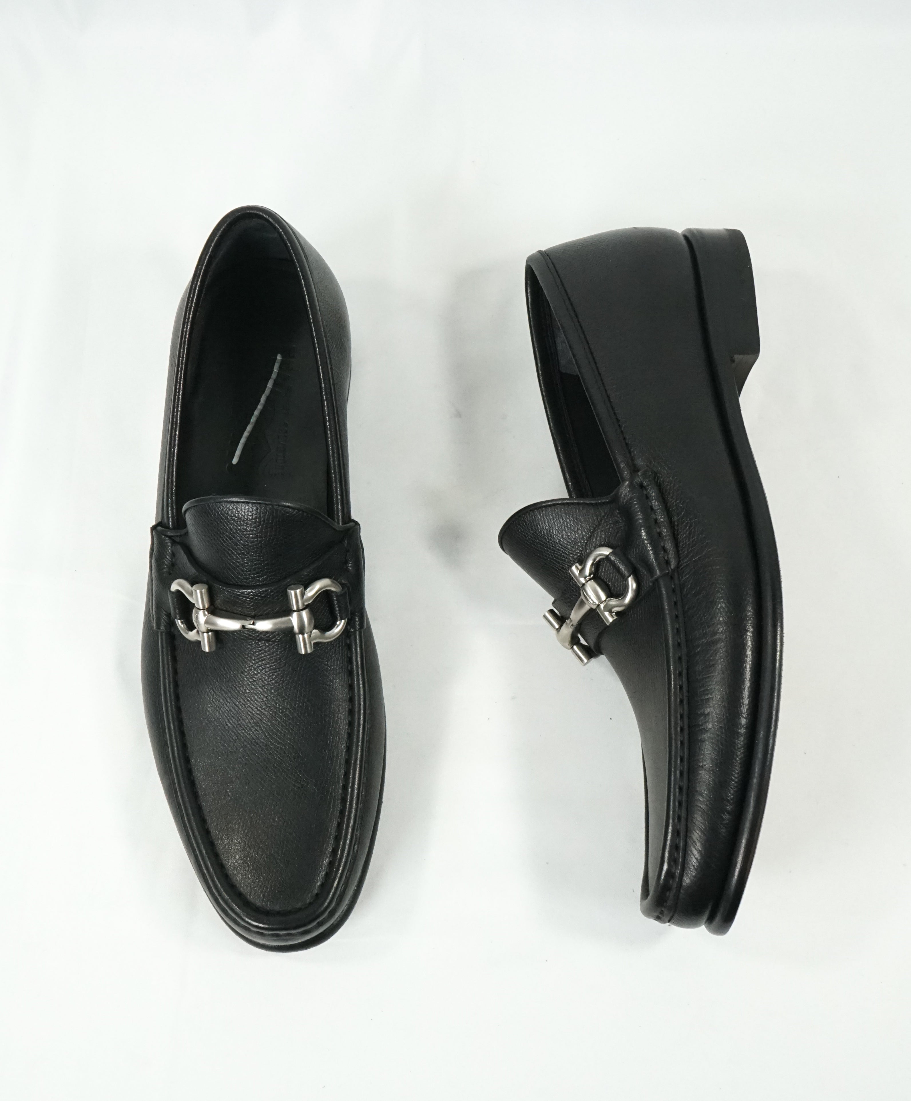 SALVATORE FERRAGAMO - “Mason” Pebbled Leather Logo Bit Loafers - 9 D