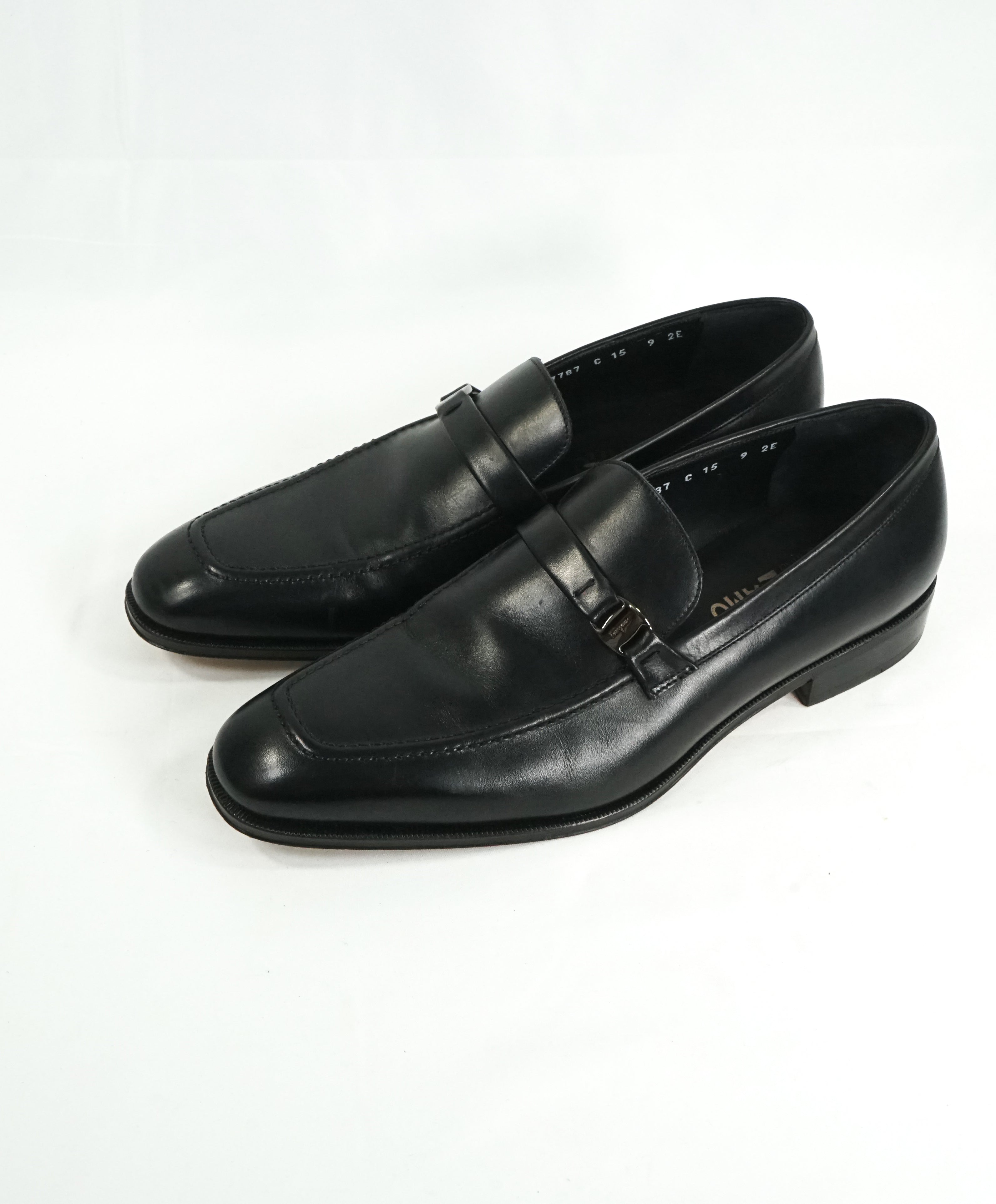 SALVATORE FERRAGAMO -“Destin” Black Slip-On Loafer With Engraved Bit - 9 EE