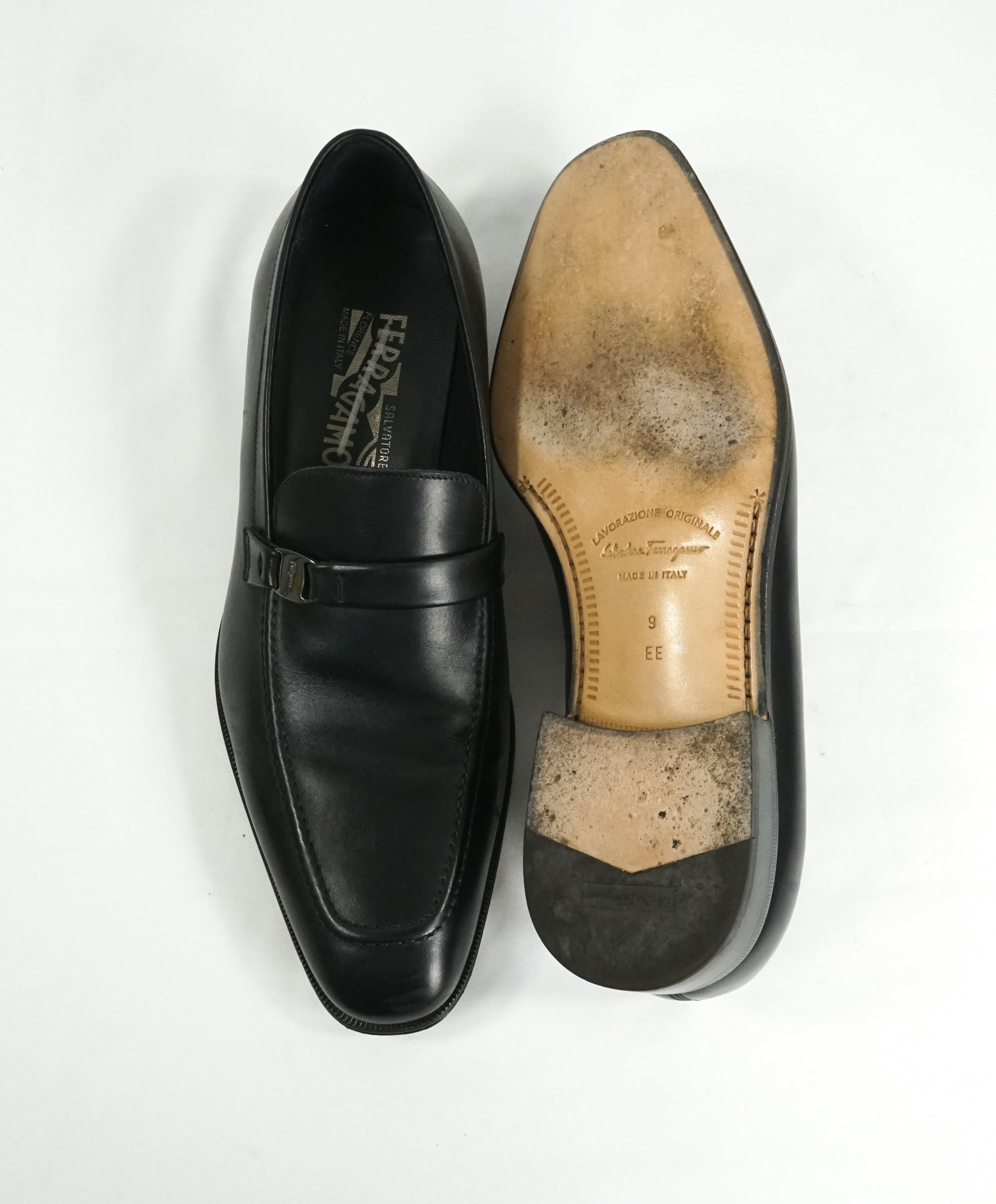 SALVATORE FERRAGAMO -“Destin” Black Slip-On Loafer With Engraved Bit - 9 EE