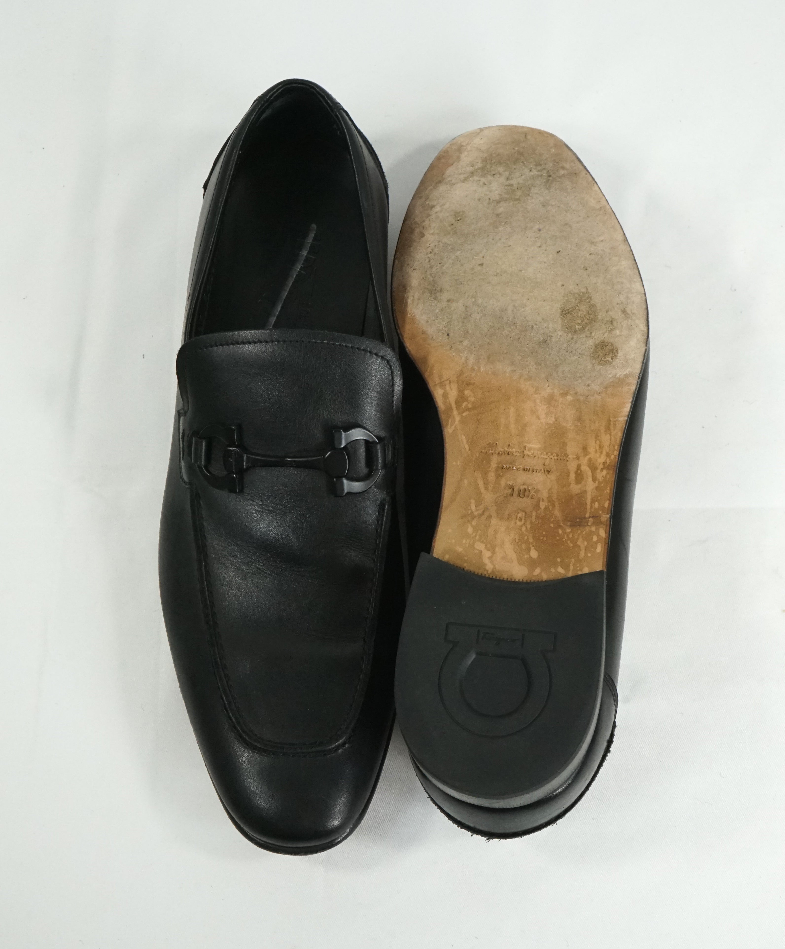 SALVATORE FERRAGAMO -“Davis” Black Slip-On Loafer With Engraved Bit - 10.5 D