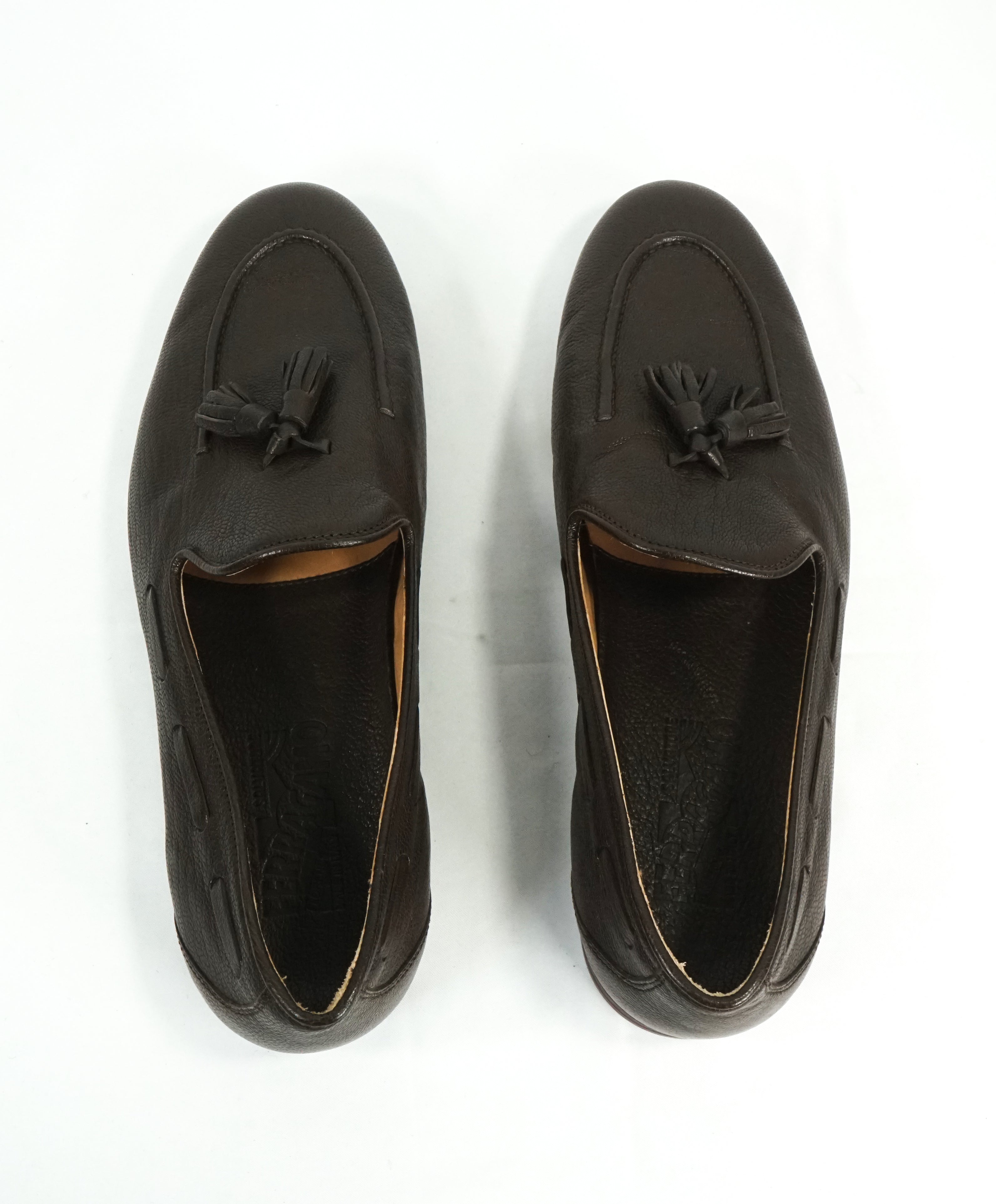 SALVATORE FERRAGAMO - Brown Contrast Sole Pebbled Leather Tassel Loafer - 8.5