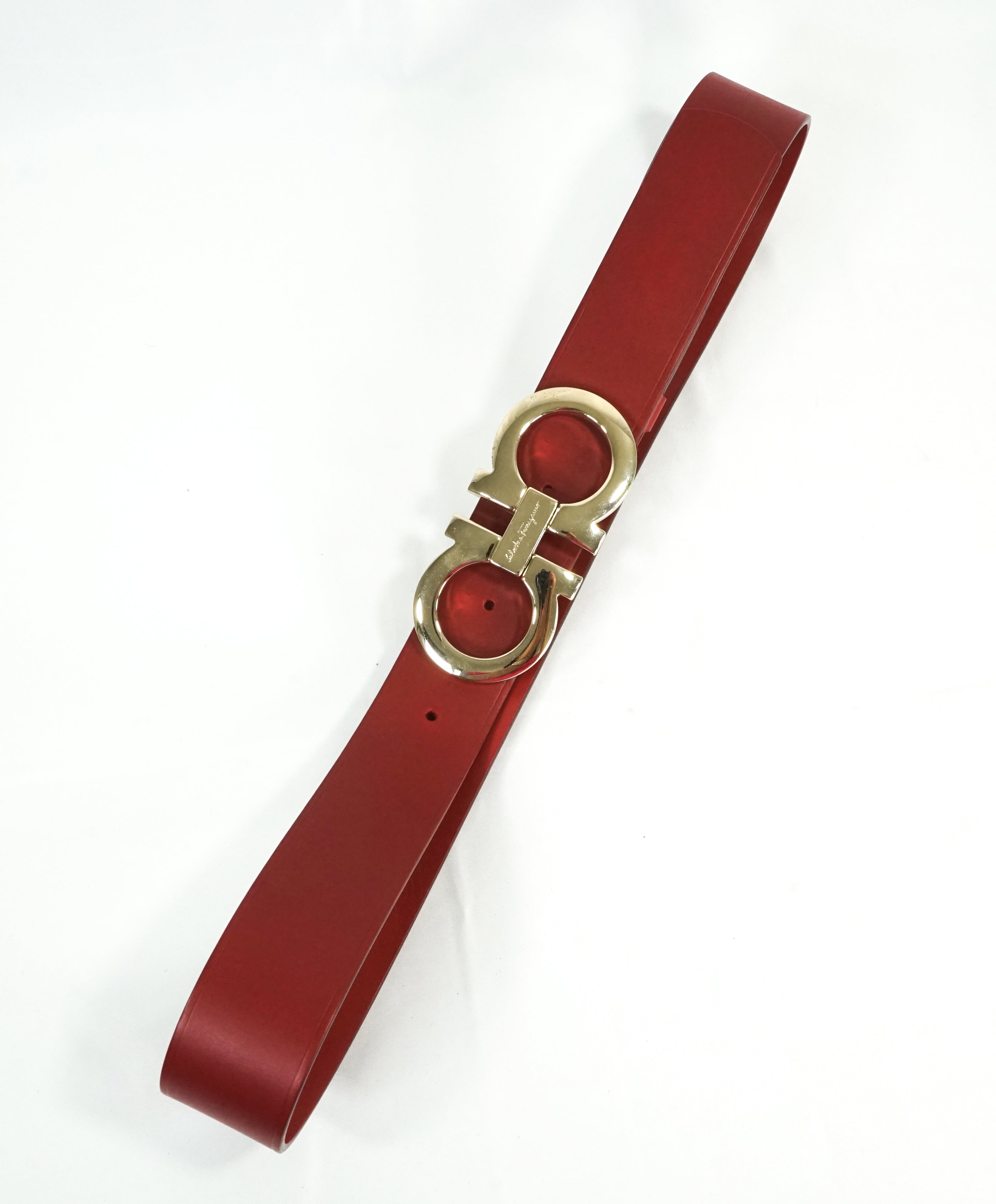 SALVATORE FERRAGAMO - Red & Gold Oversized Leather Gancini Belt - 40W