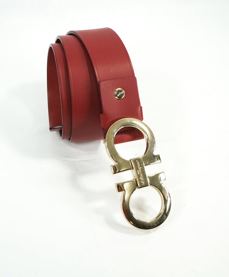 SALVATORE FERRAGAMO - Red & Gold Oversized Leather Gancini Belt - 38W