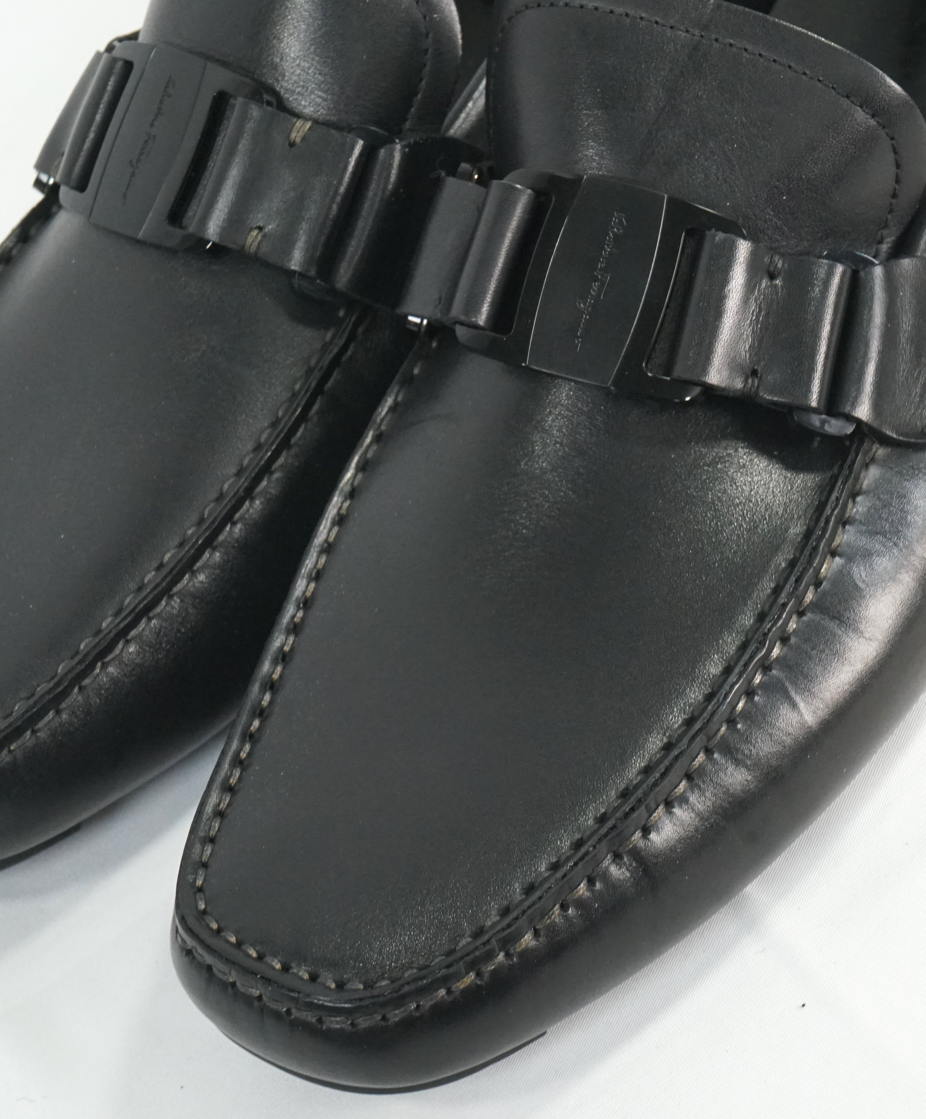 SALVATORE FERRAGAMO - “Sardegna" Black On Black Iconic Loafers - L11 R11.5