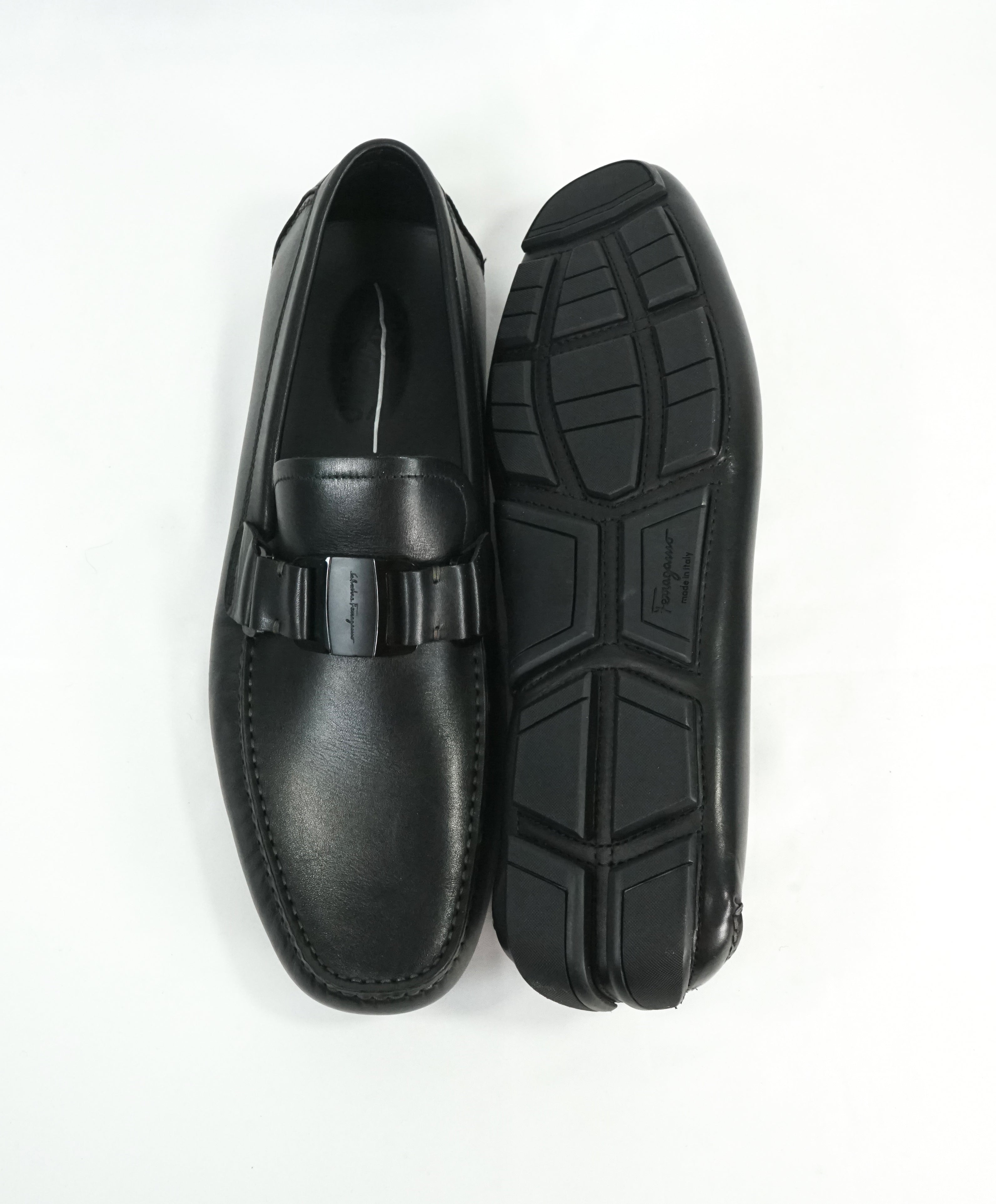 SALVATORE FERRAGAMO - “Sardegna" Black On Black Iconic Loafers - L11 R11.5