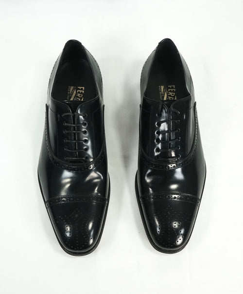 SALVATORE FERRAGAMO - “Caesy" Black Cap Toe Brogue Oxfords - L7 R7.5