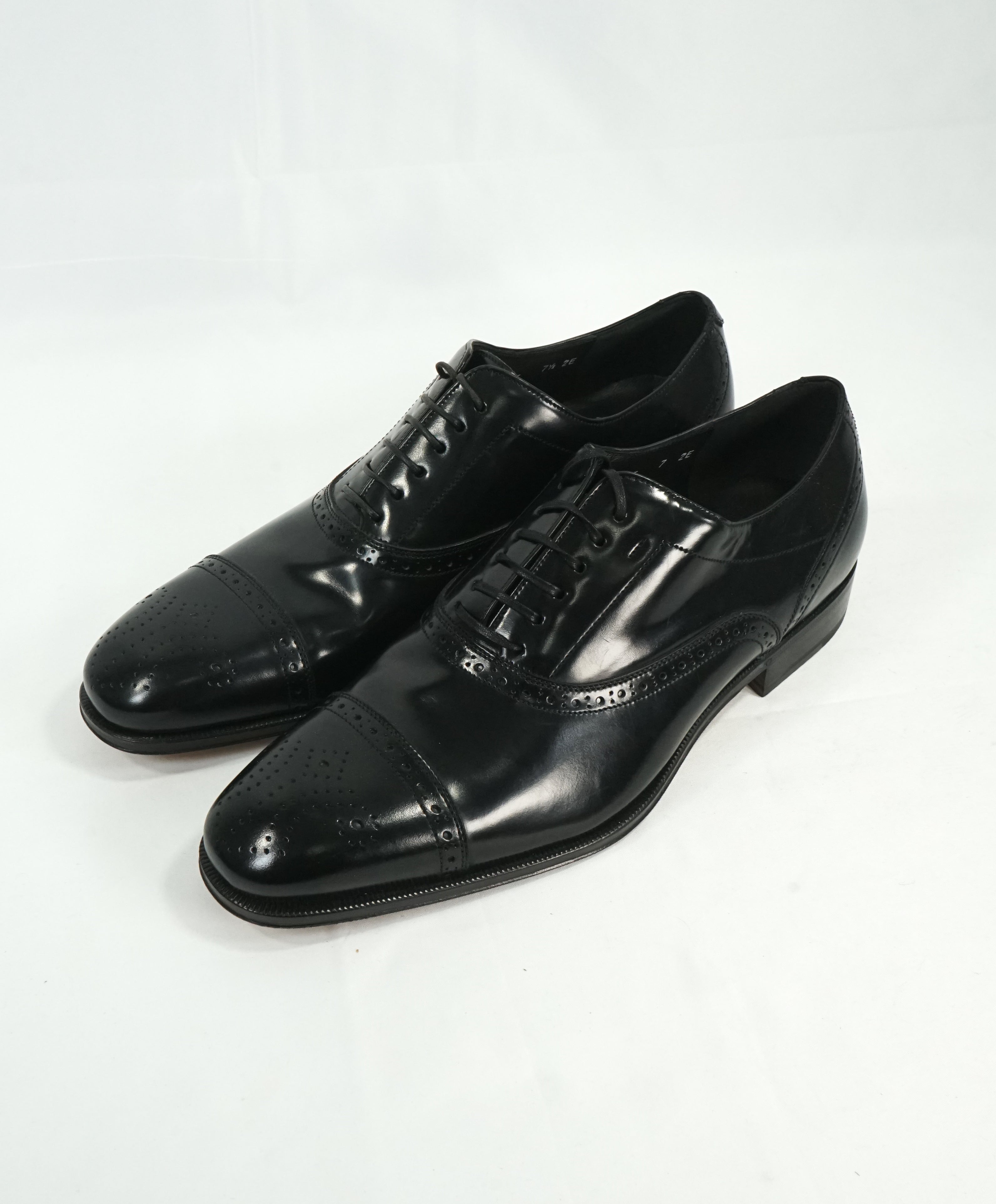 SALVATORE FERRAGAMO - “Caesy" Black Cap Toe Brogue Oxfords - L7 R7.5