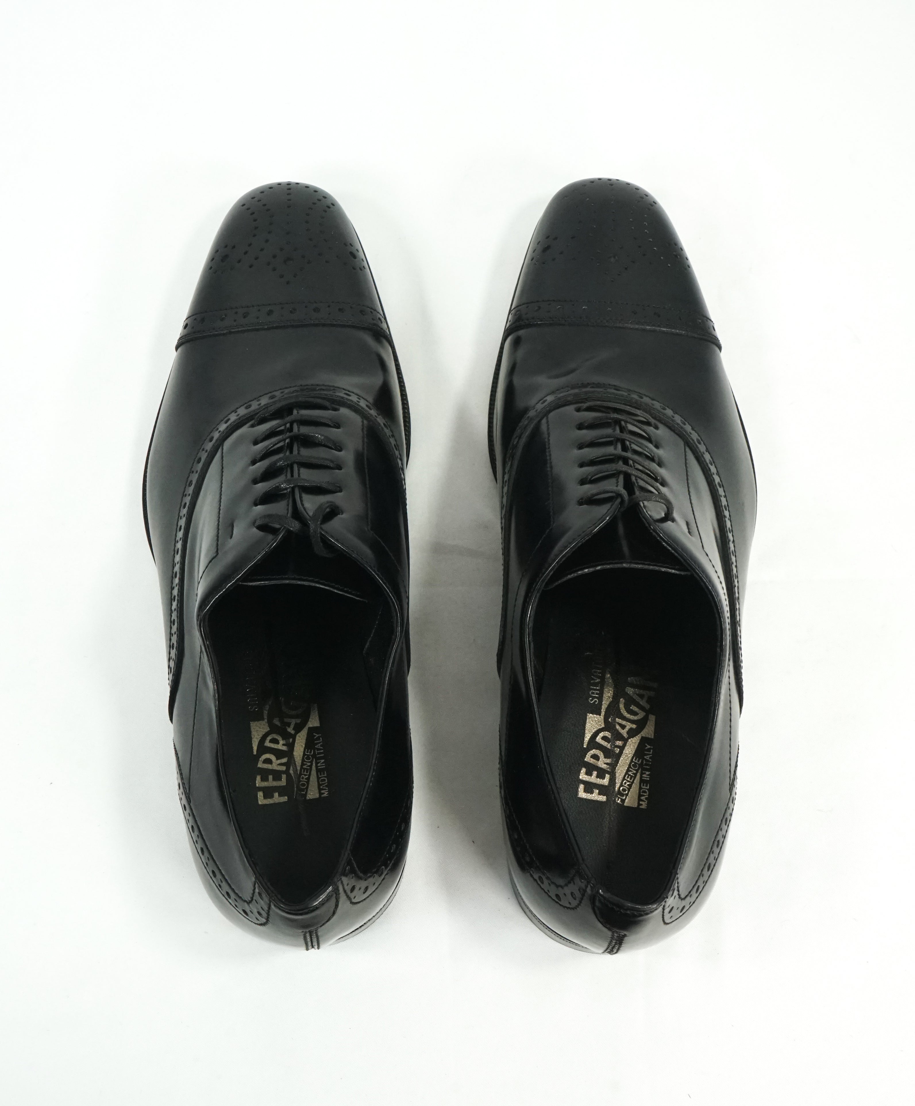 SALVATORE FERRAGAMO - “Caesy" Black Cap Toe Brogue Oxfords - L7 R7.5