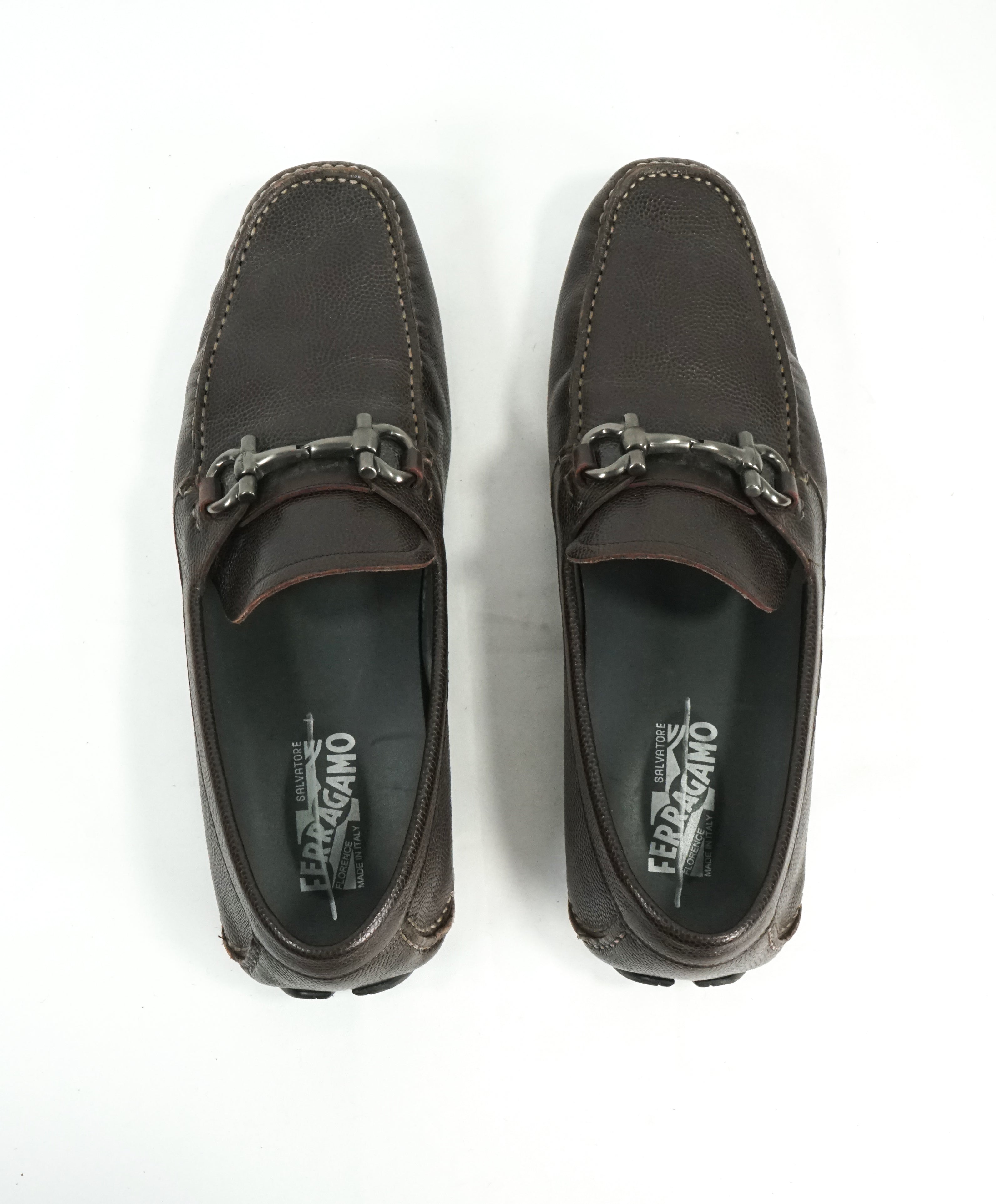 SALVATORE FERRAGAMO - “Parigi” Brown Grained Pebbled Leather Loafers - 11 EE