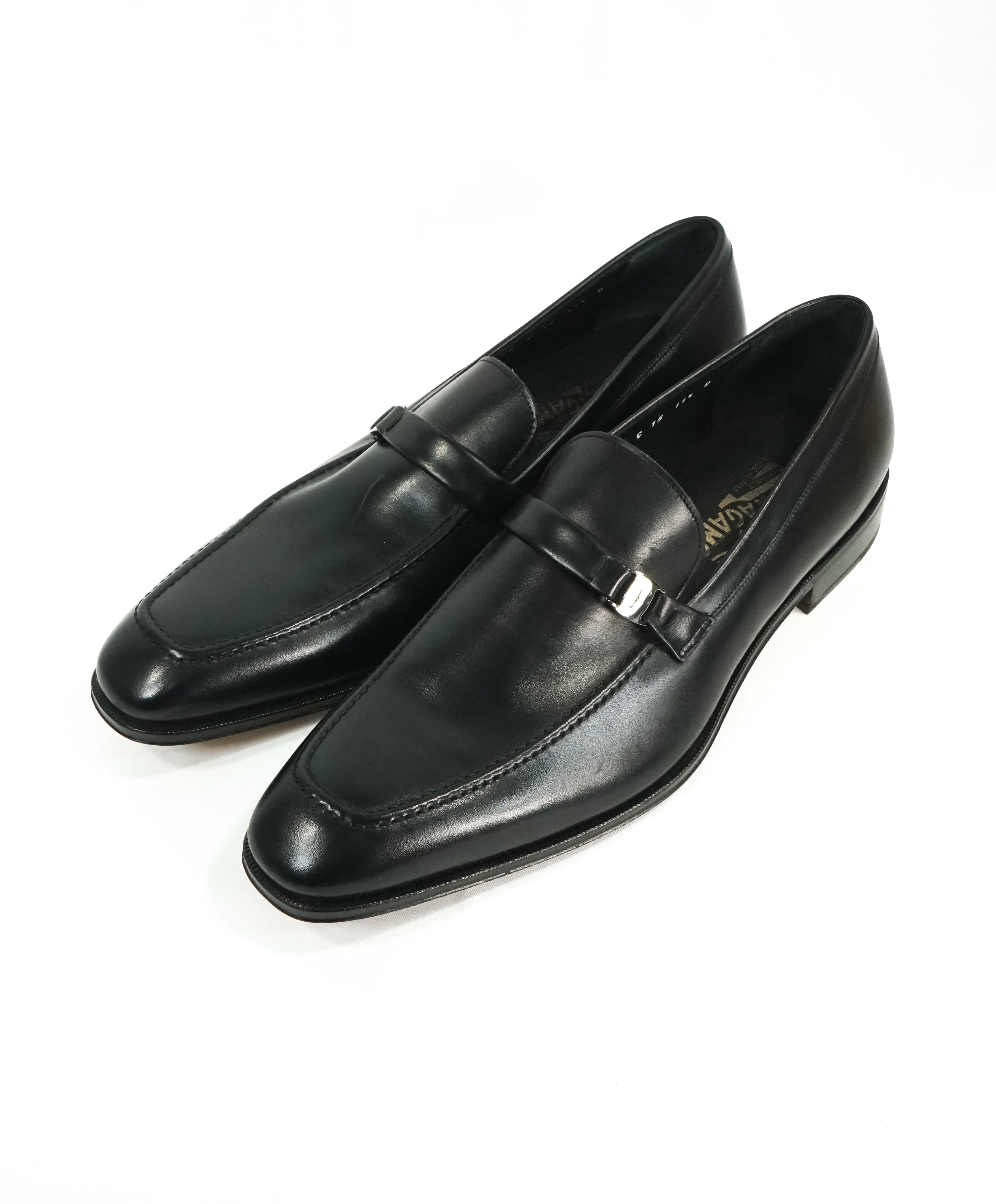 SALVATORE FERRAGAMO - “Destin” Black Slip-On Loafer With Engraved Bit - 11.5 D