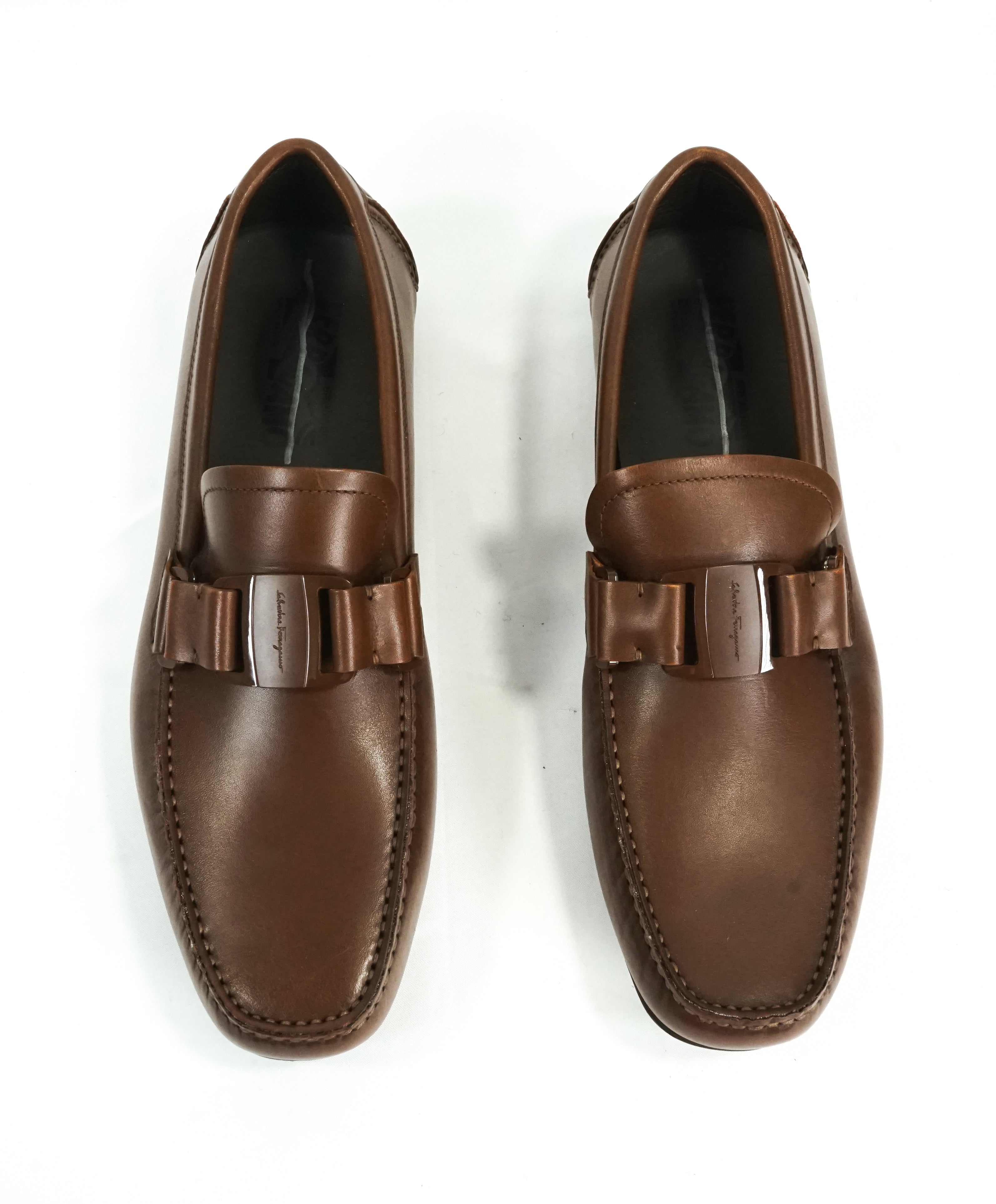 SALVATORE FERRAGAMO - “Sardegna" Tonal Brown Iconic Leather Loafers - 9 D