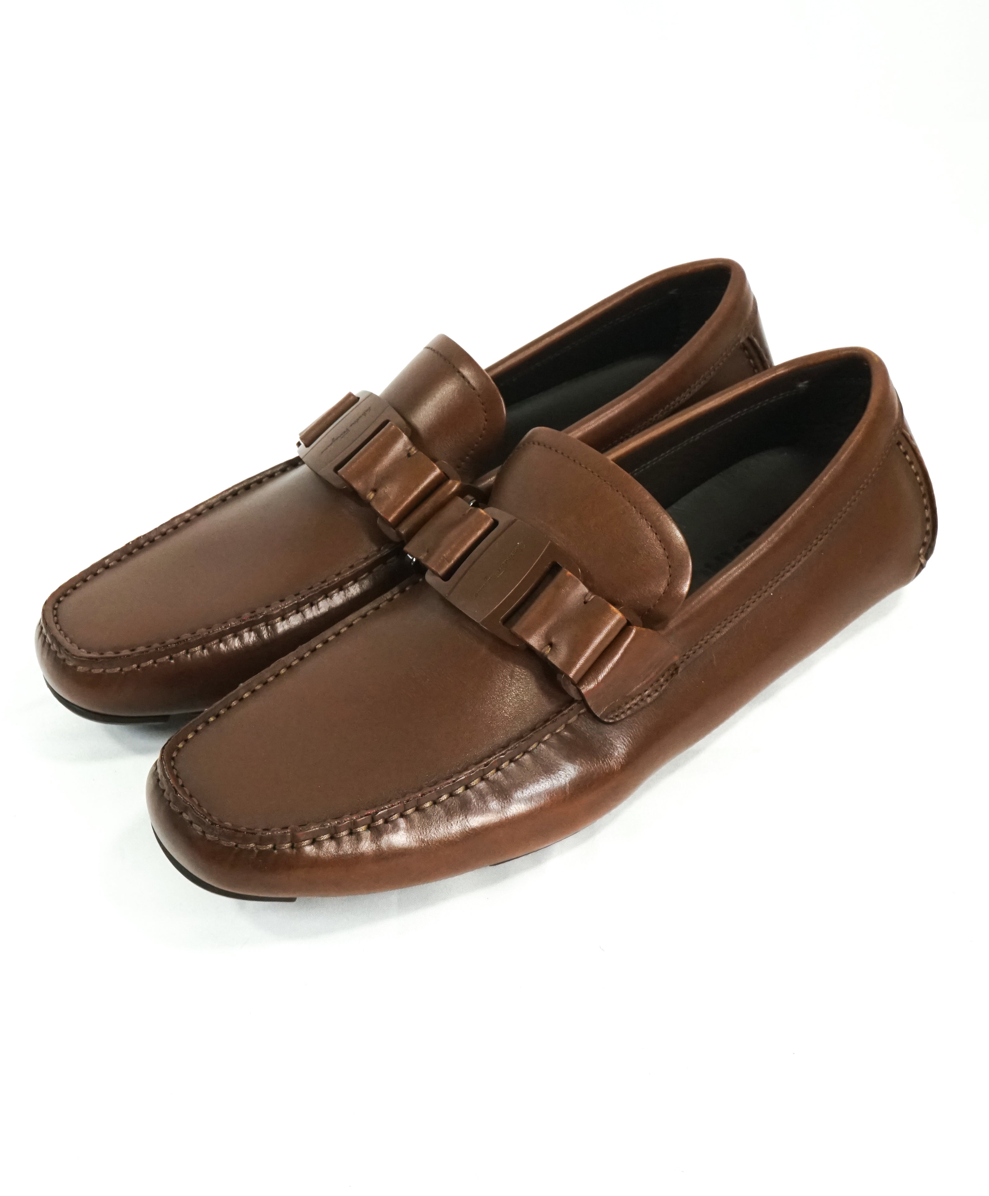 SALVATORE FERRAGAMO - “Sardegna" Tonal Brown Iconic Leather Loafers - 9 D