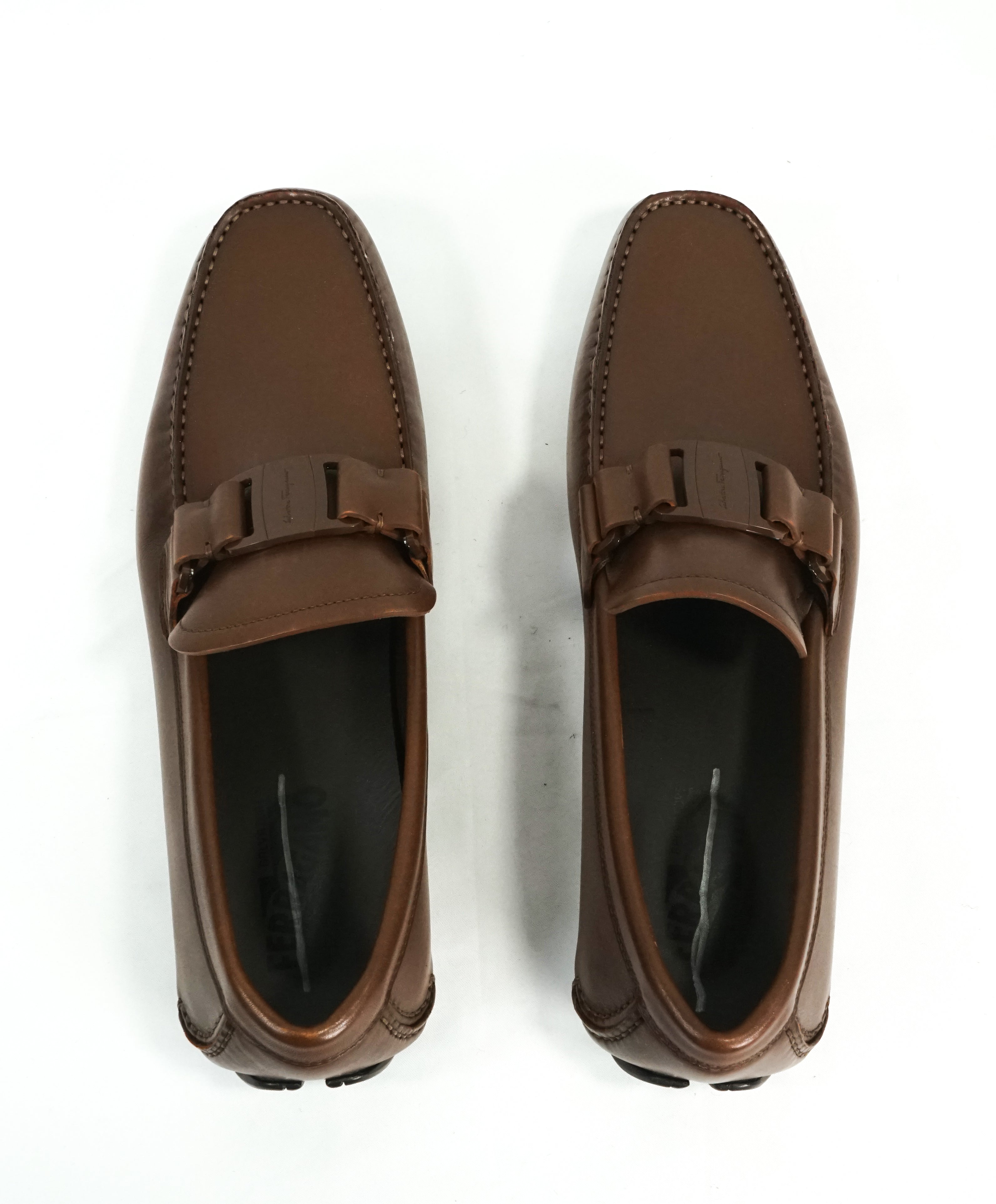 SALVATORE FERRAGAMO - “Sardegna" Tonal Brown Iconic Leather Loafers - 9 D