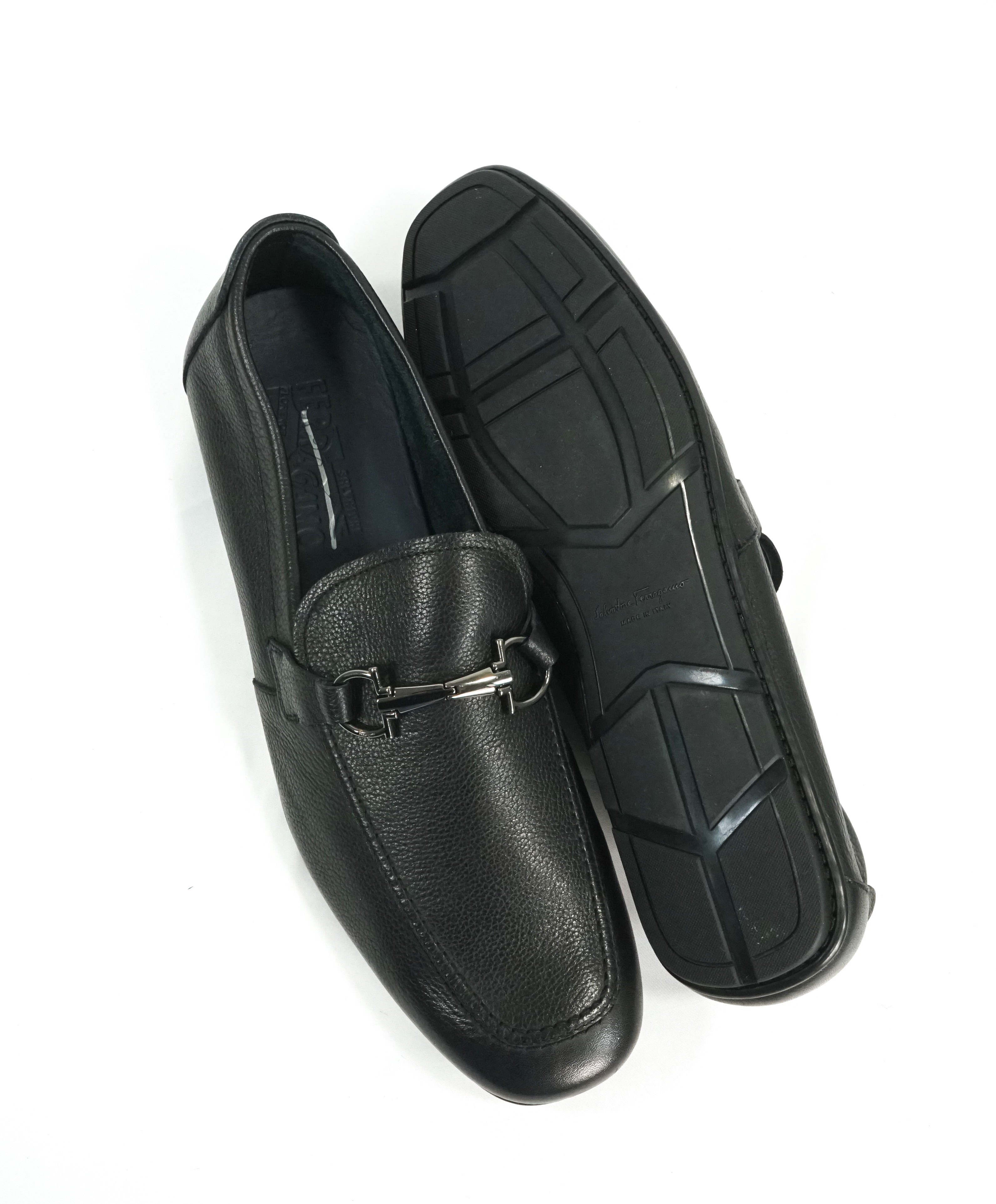 SALVATORE FERRAGAMO - “Nowell” Black Slip-On Gancini Venetian Loafers - 10.5 D