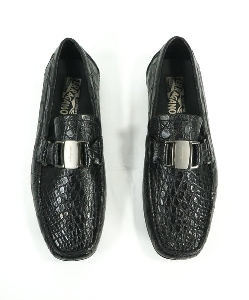 SALVATORE FERRAGAMO - “Sardegna 2" Black Genuine Crocodile Loafers - 8 EEE