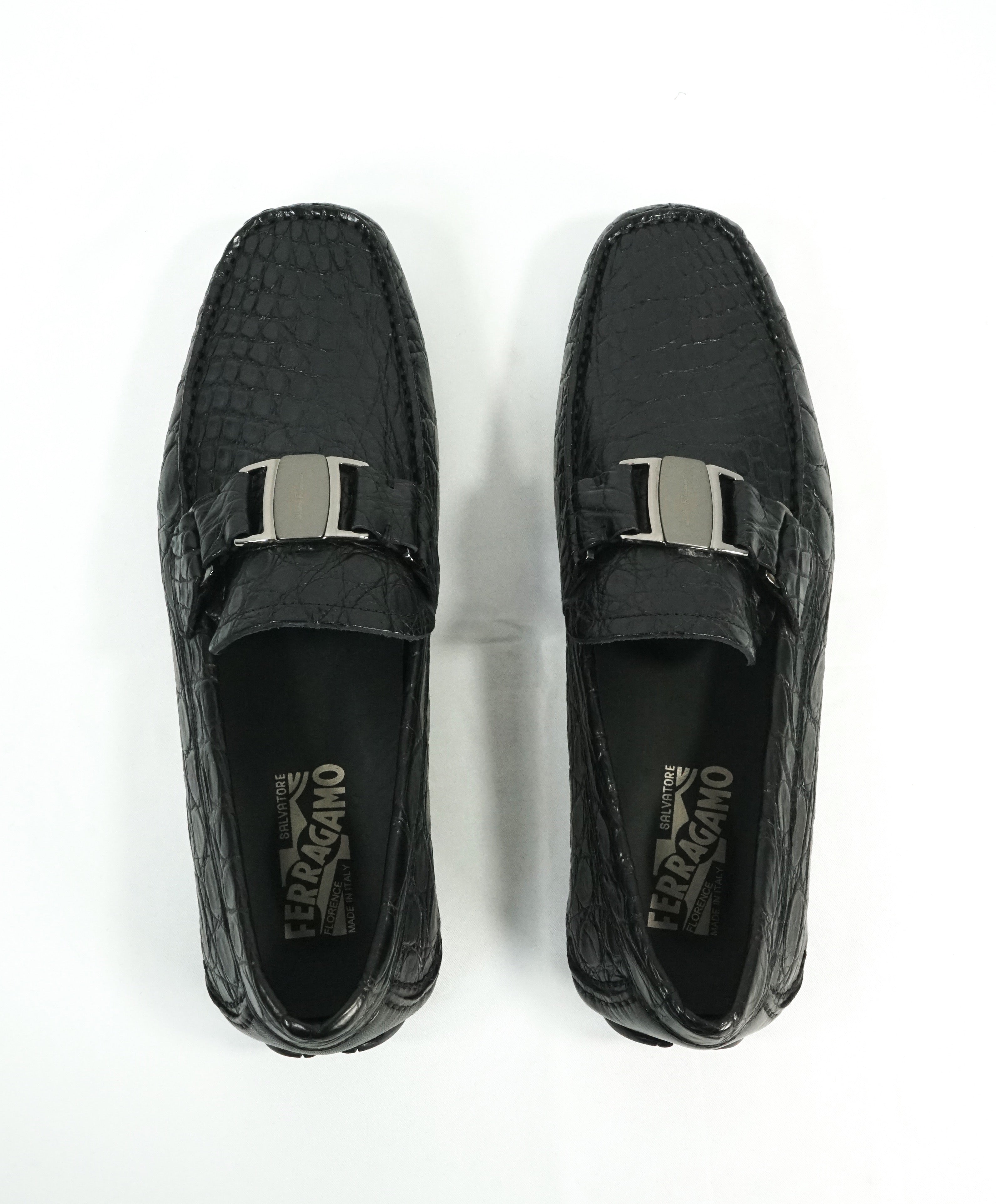 SALVATORE FERRAGAMO - “Sardegna 2" Black Genuine Crocodile Loafers - 8 EEE