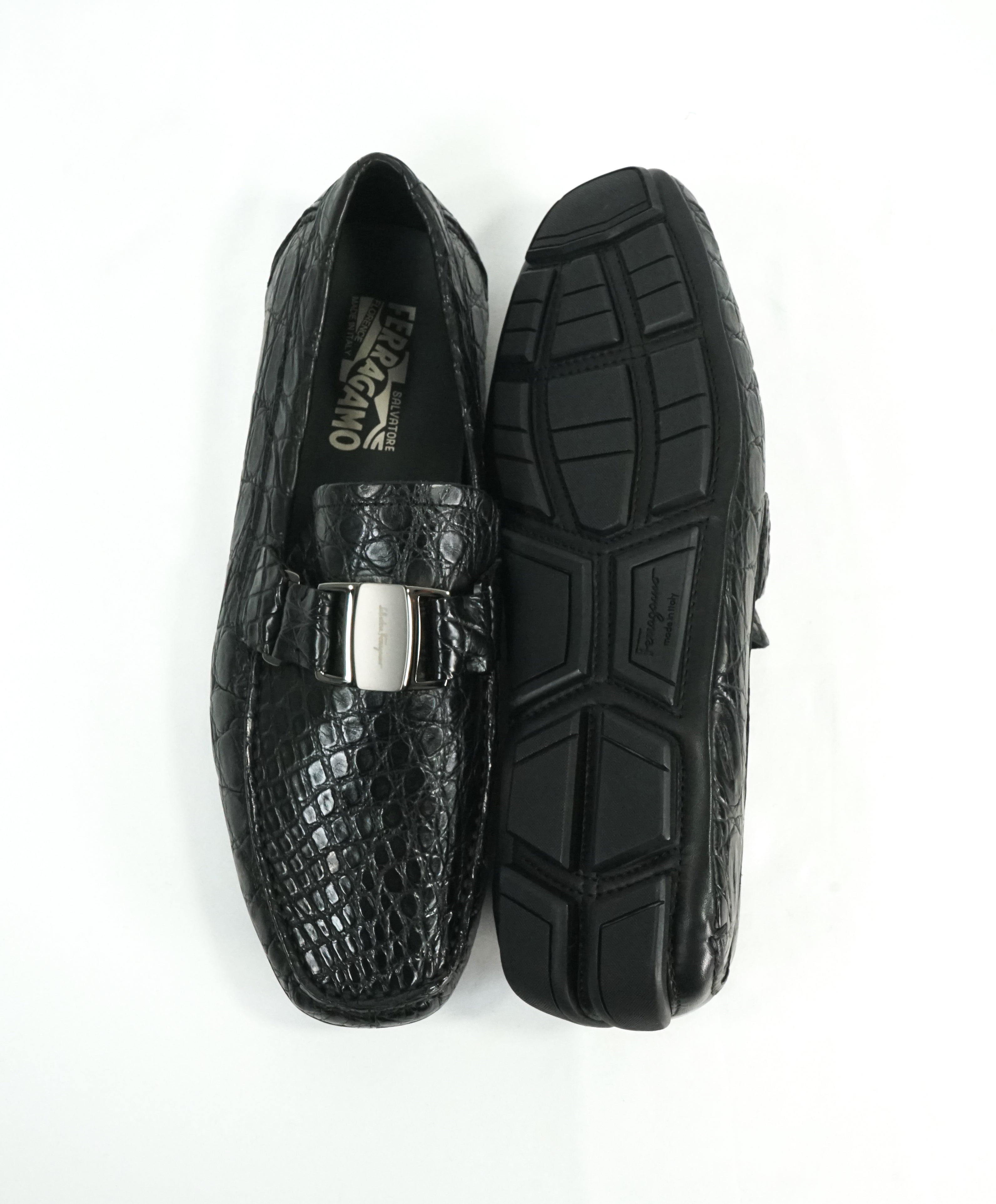 SALVATORE FERRAGAMO - “Sardegna 2" Black Genuine Crocodile Loafers - 8 EEE