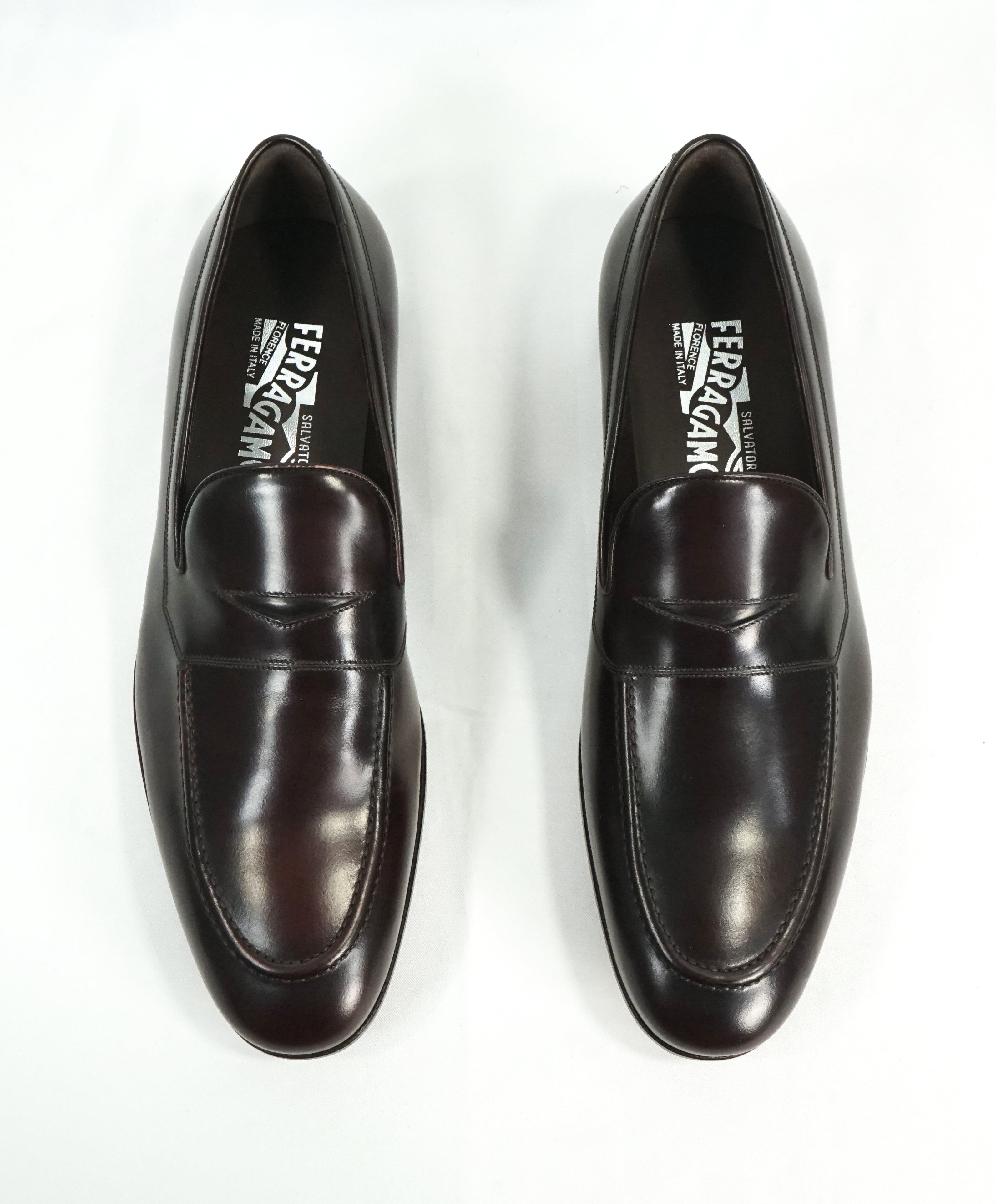 SALVATORE FERRAGAMO - “FLINT" Brown/Burgundy Leather Penny Loafers - 8.5 EE