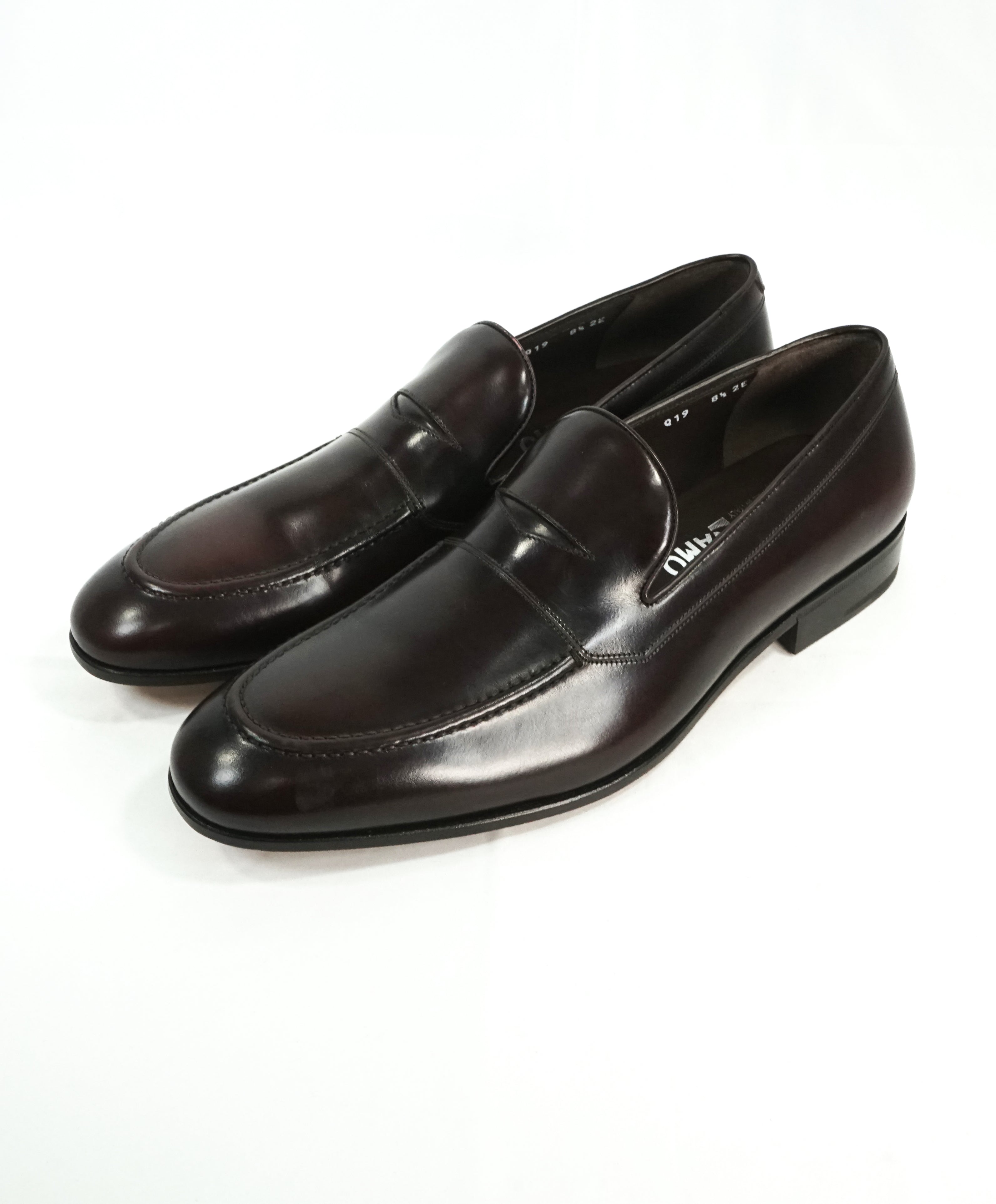 SALVATORE FERRAGAMO - “FLINT" Brown/Burgundy Leather Penny Loafers - 8.5 EE