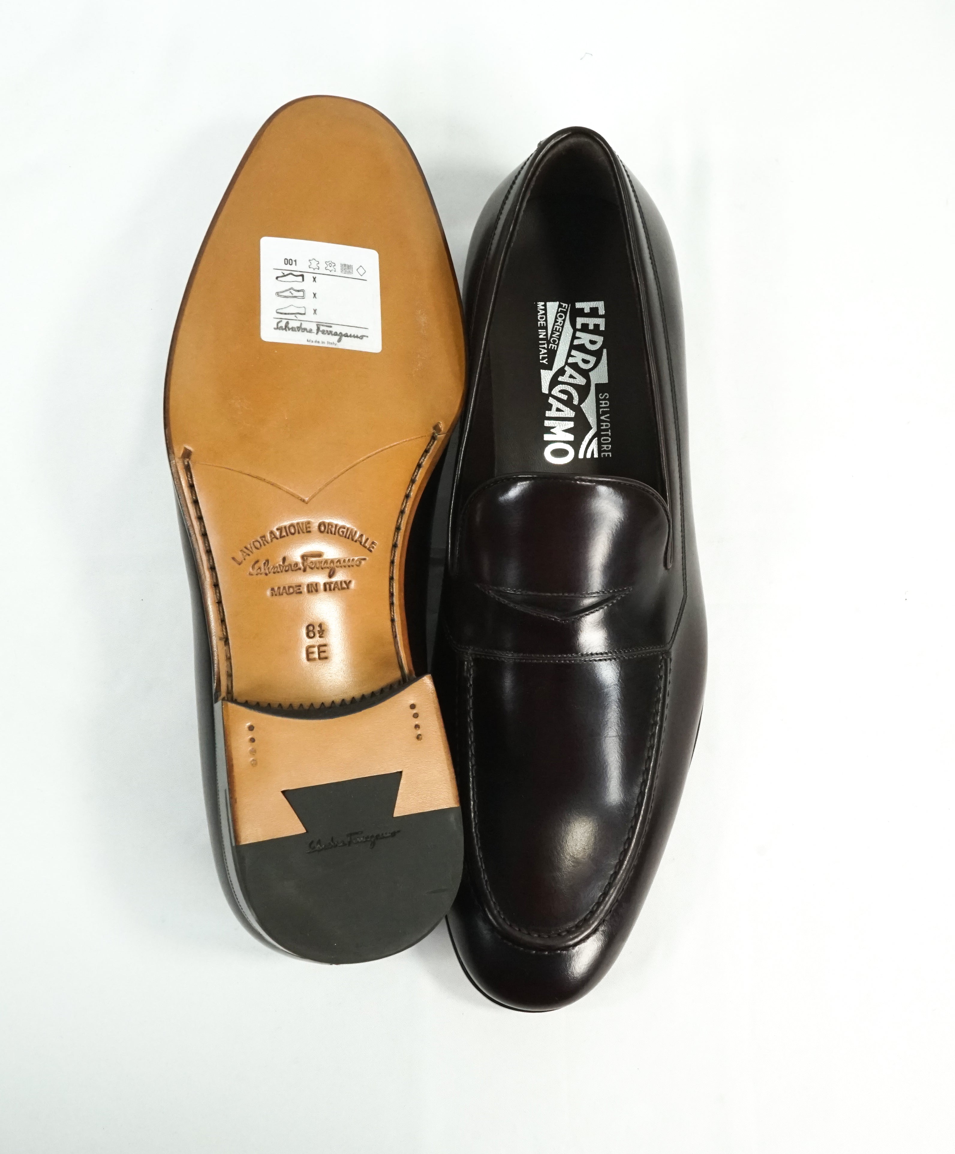 SALVATORE FERRAGAMO - “FLINT" Brown/Burgundy Leather Penny Loafers - 8.5 EE