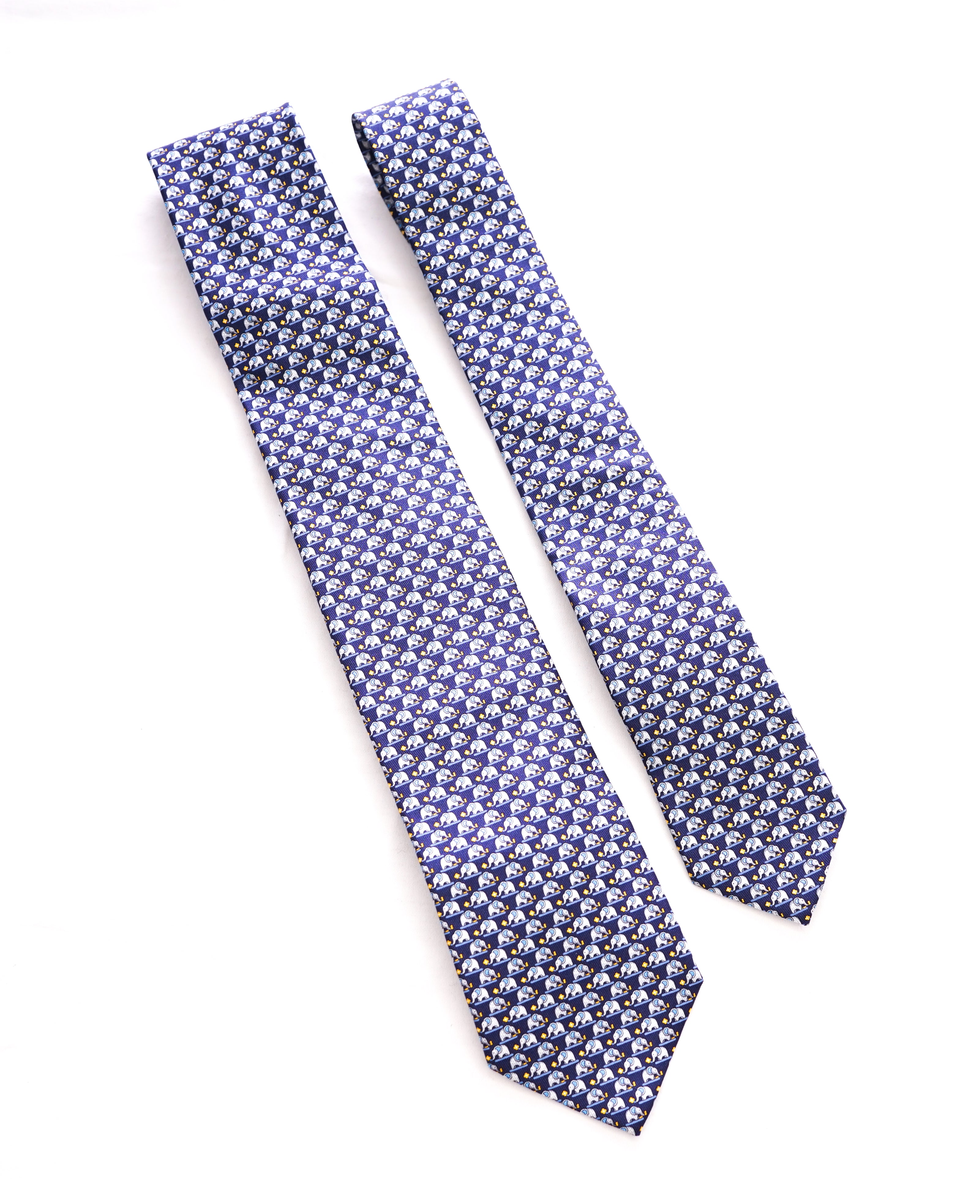 SALVATORE FERRAGAMO - *Father & Son Set* Navy/Yellow Elephant Tie -