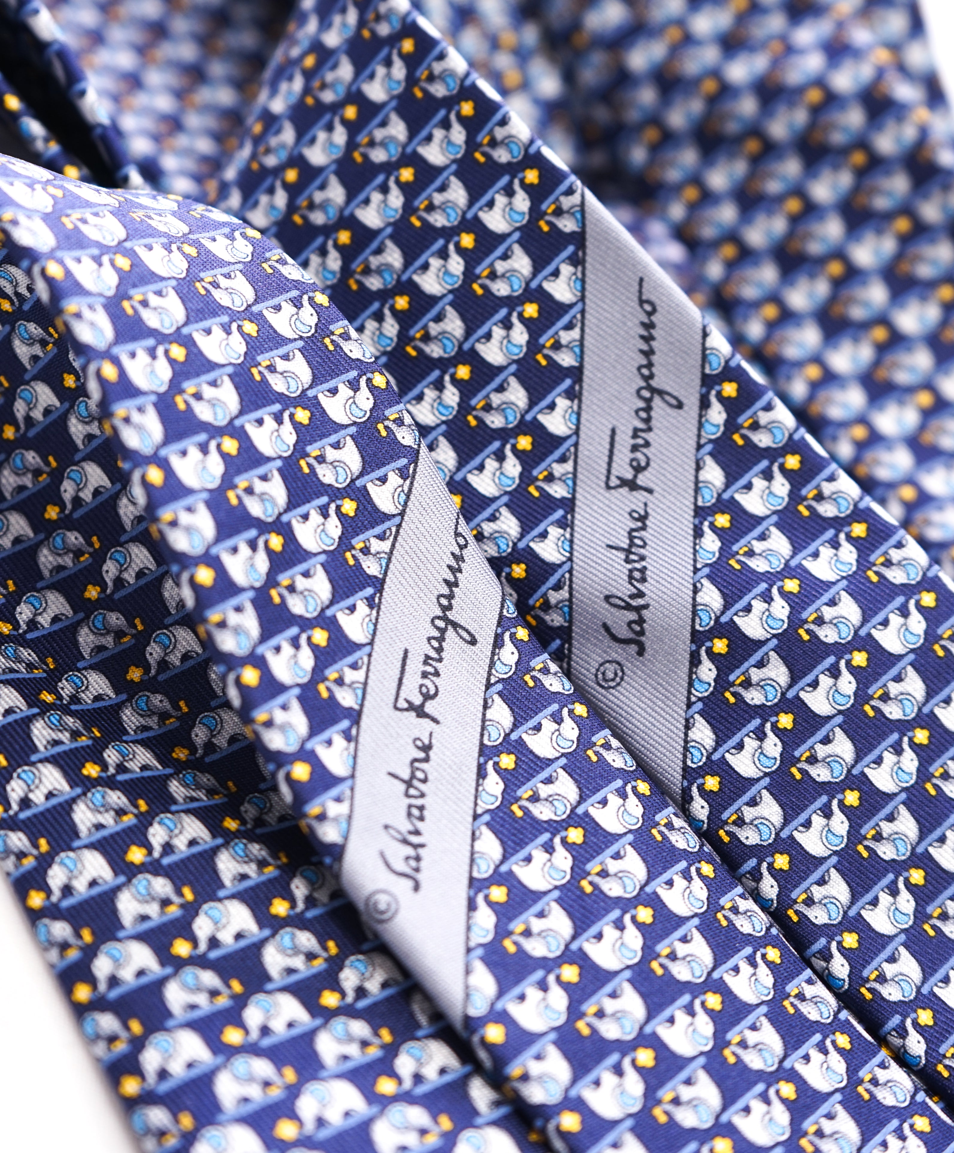 SALVATORE FERRAGAMO - *Father & Son Set* Navy/Yellow Elephant Tie -