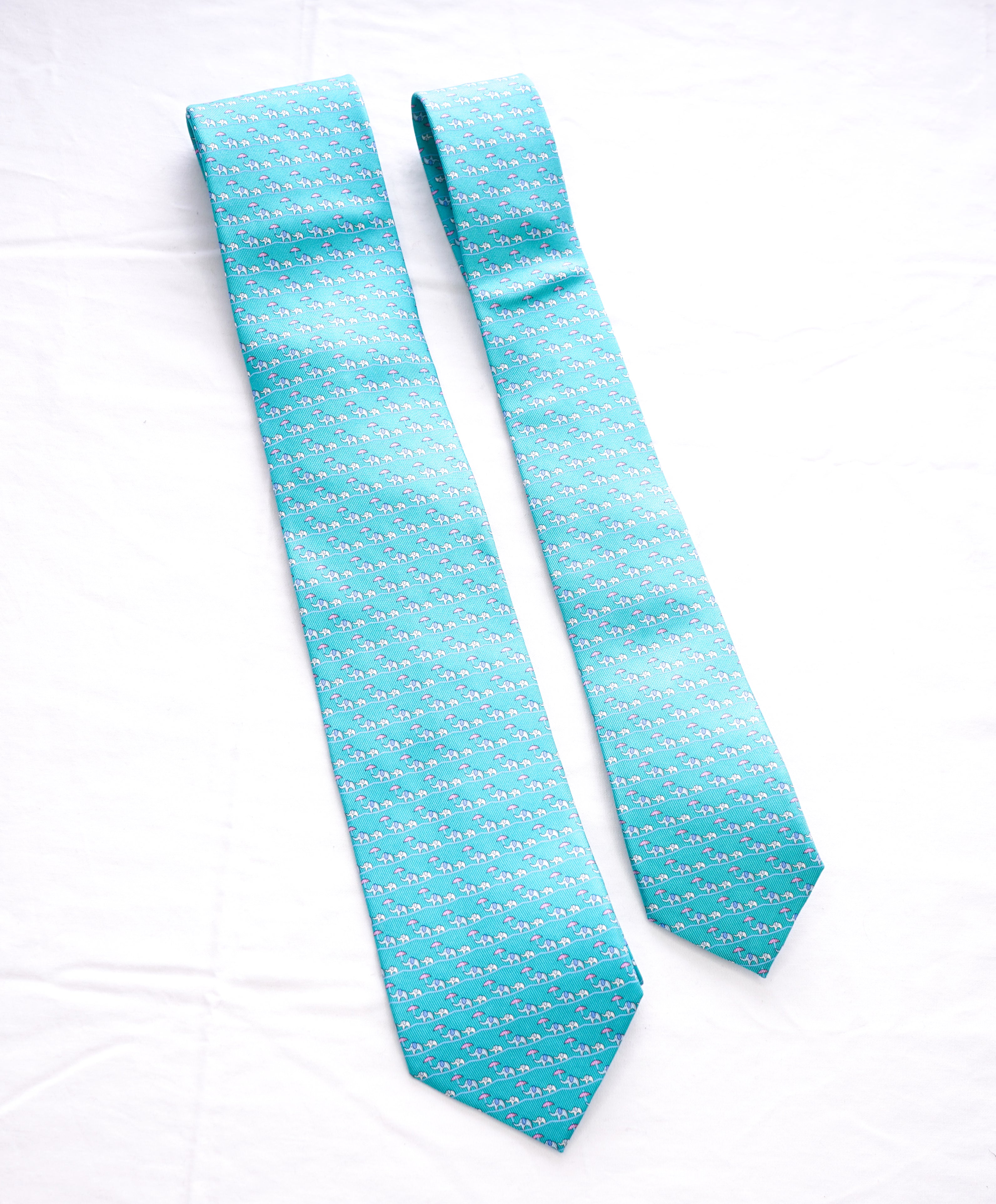 SALVATORE FERRAGAMO - *Father & Son Set* Mint Green Elephant Tie -