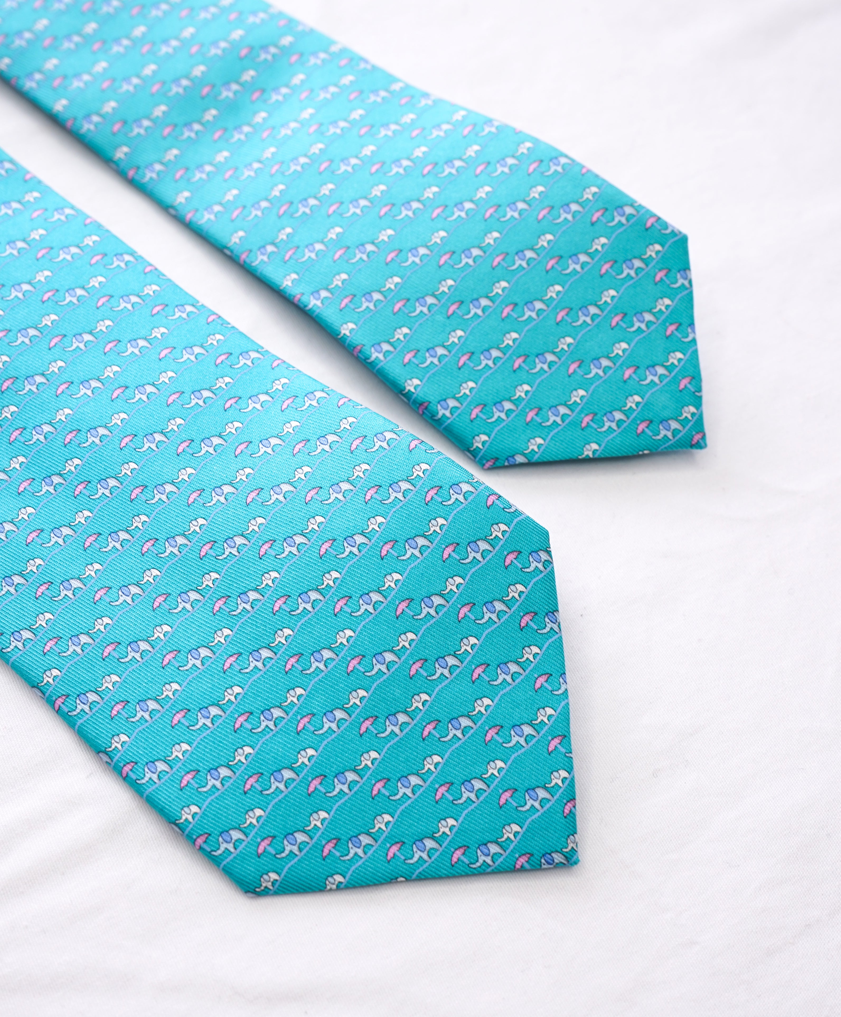 SALVATORE FERRAGAMO - *Father & Son Set* Mint Green Elephant Tie -