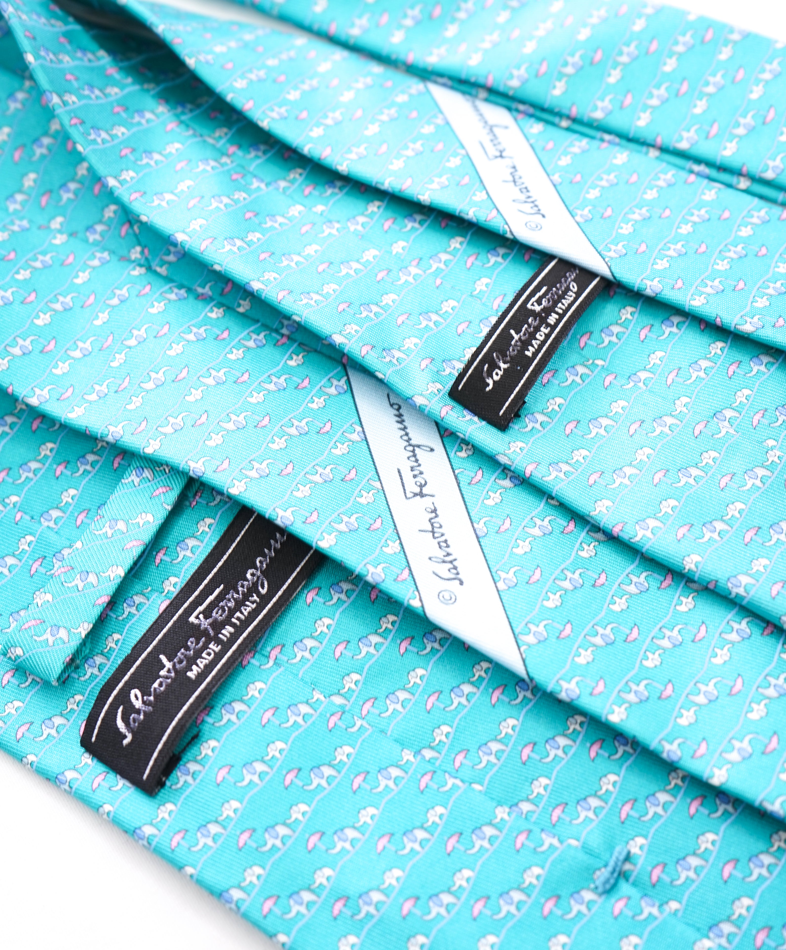 SALVATORE FERRAGAMO - *Father & Son Set* Mint Green Elephant Tie -