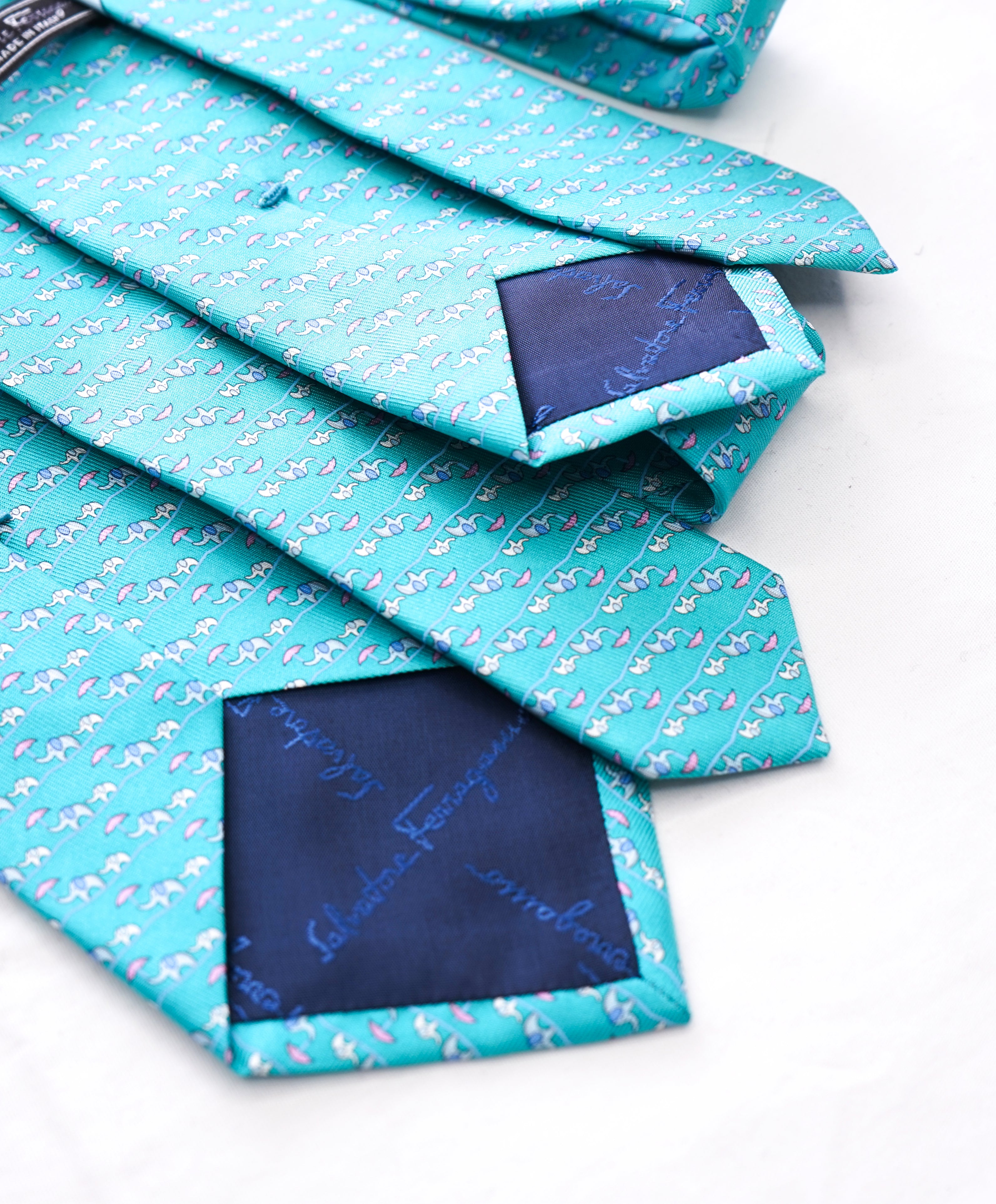 SALVATORE FERRAGAMO - *Father & Son Set* Mint Green Elephant Tie -